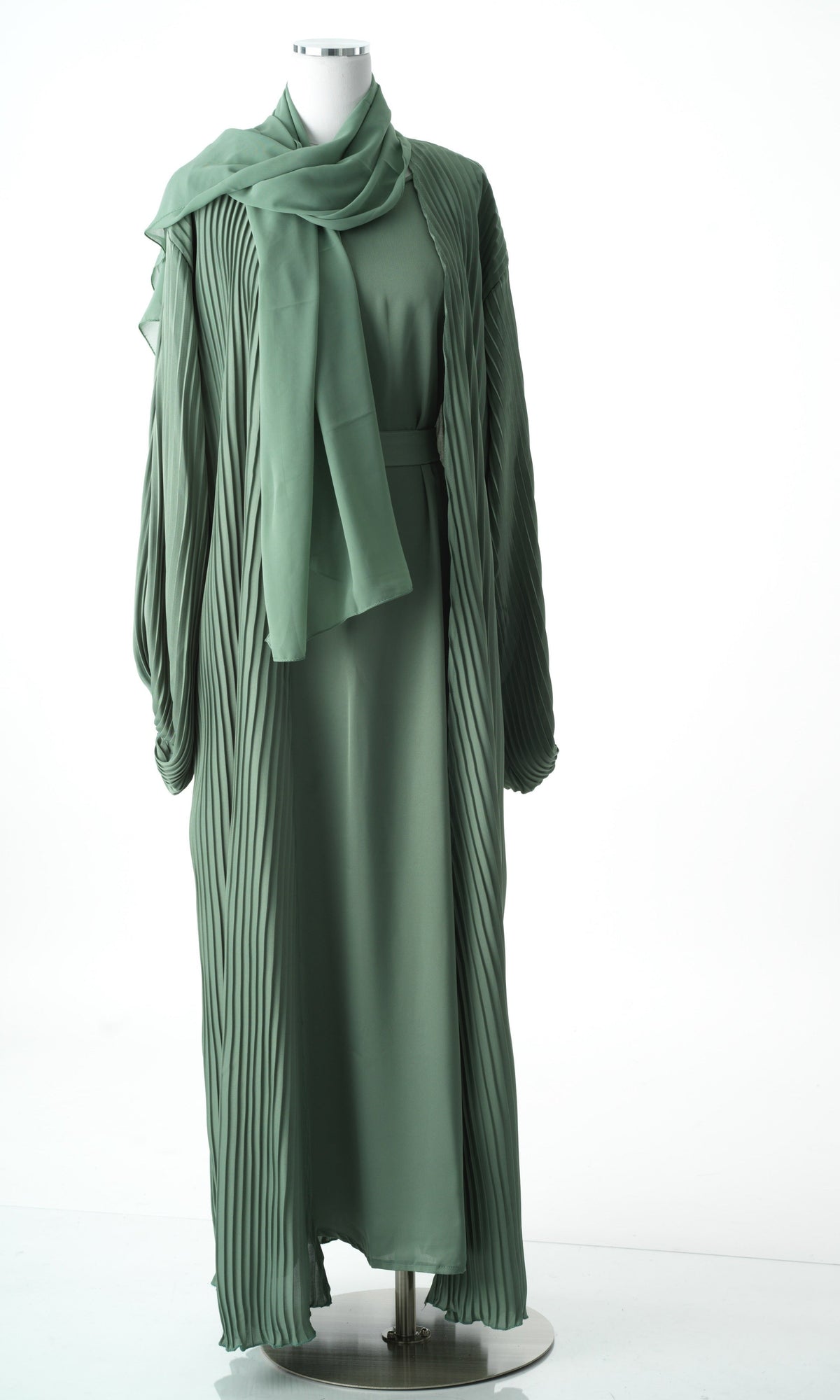 Sage mint Pleated boat abaya set Kabayare