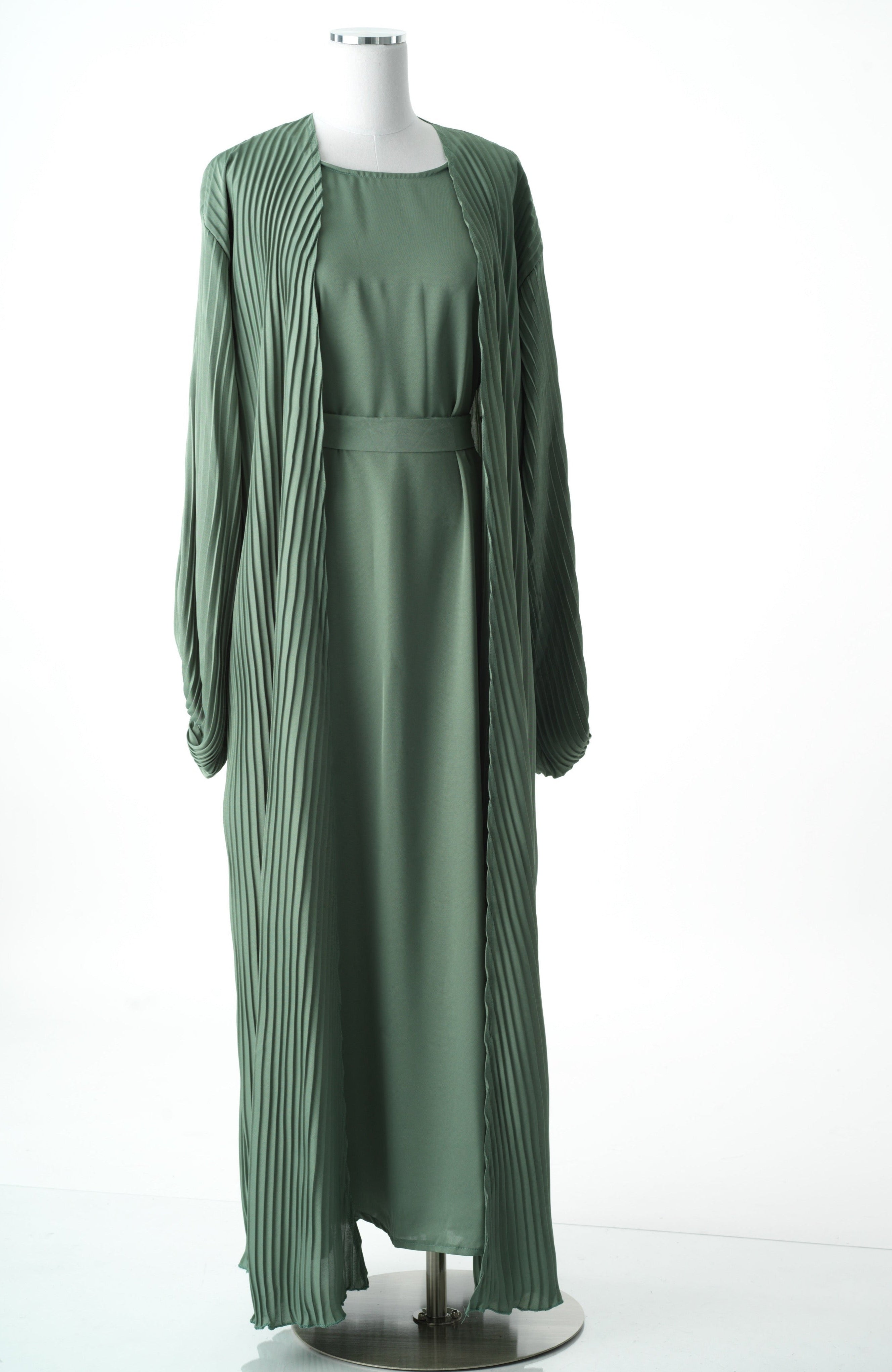 Sage mint Pleated boat abaya set Kabayare