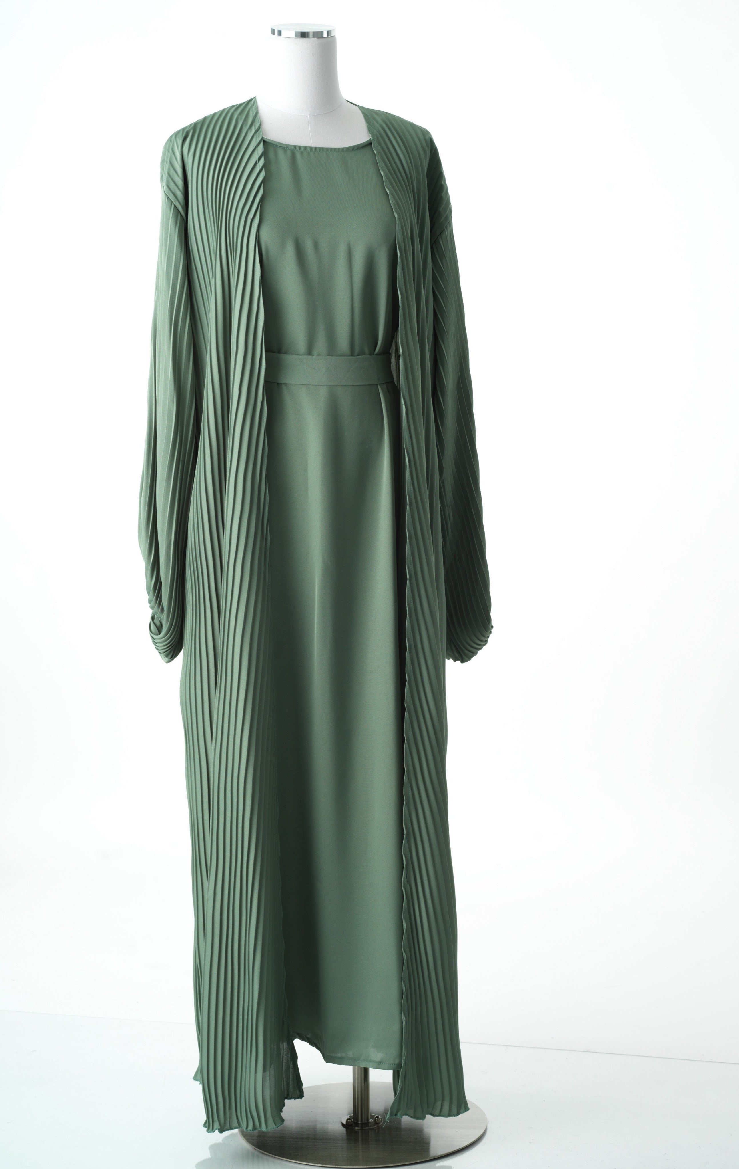 Sage mint Pleated boat abaya set Kabayare