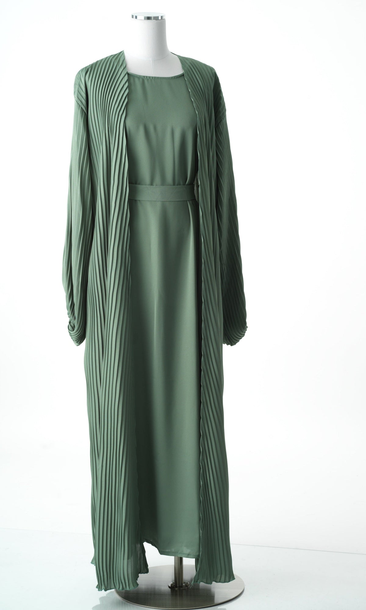 Sage mint Pleated boat abaya set Kabayare