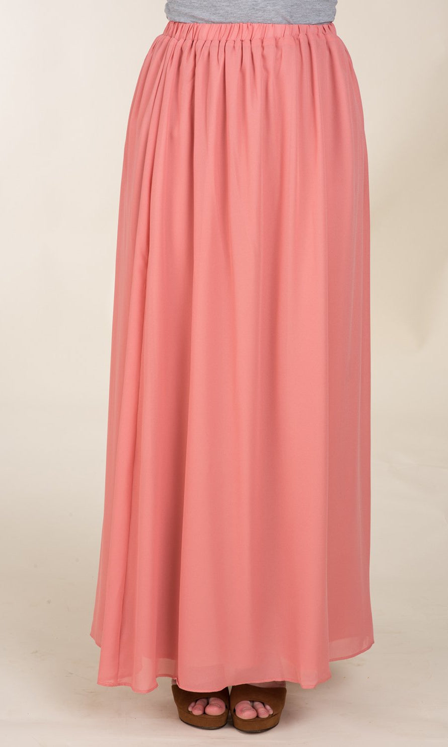 Salmon Basic Crepe Maxi Skirt Kabayare