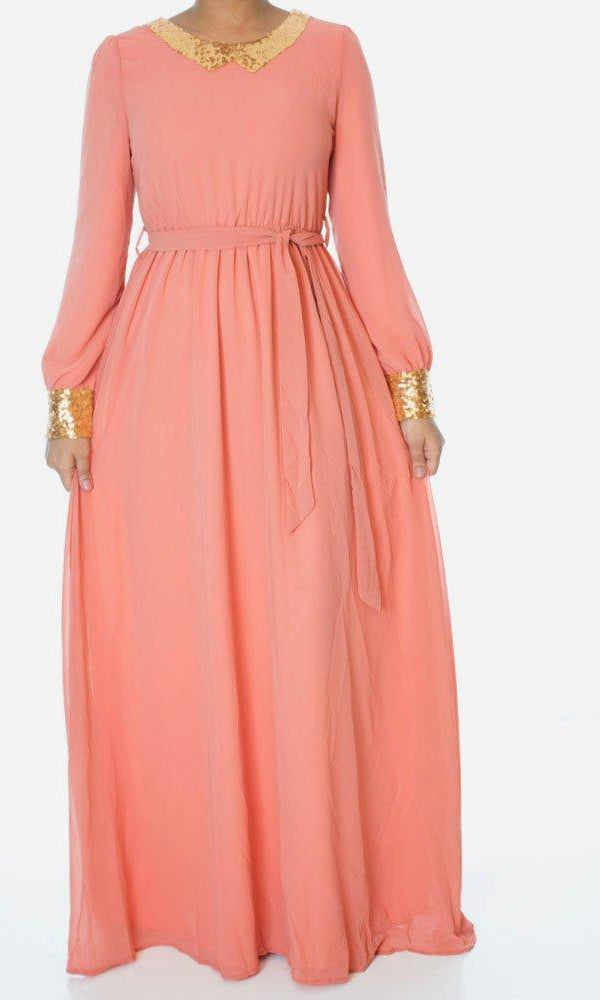 Salmon Sequin Bow maxi dress Kabayare