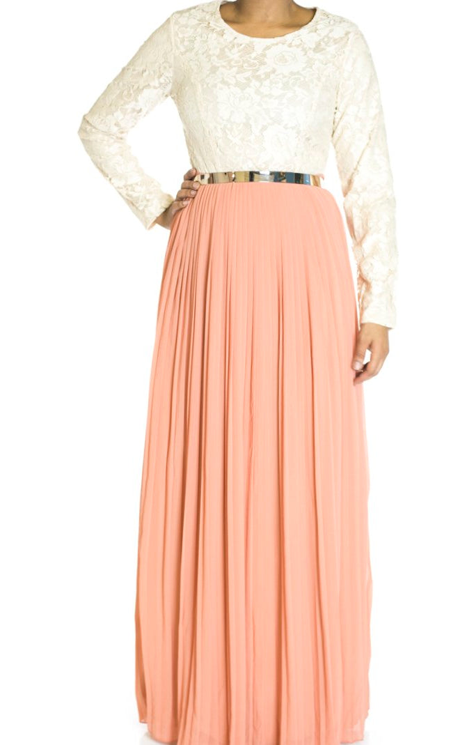 Salmon Vintage pleated dress Kabayare
