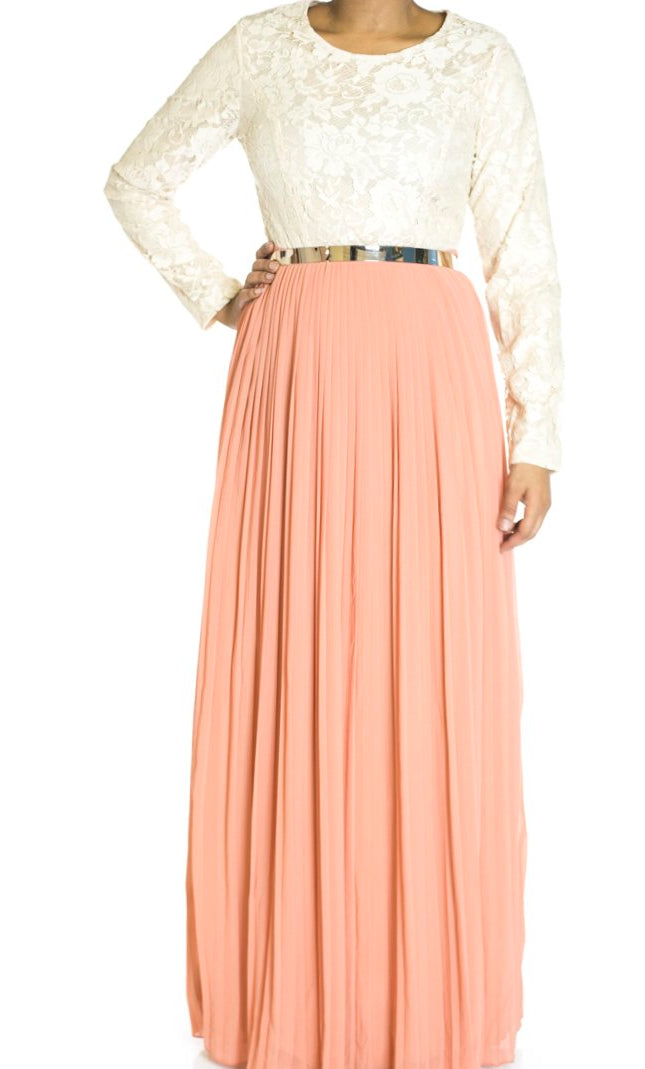 Salmon Vintage pleated dress Kabayare