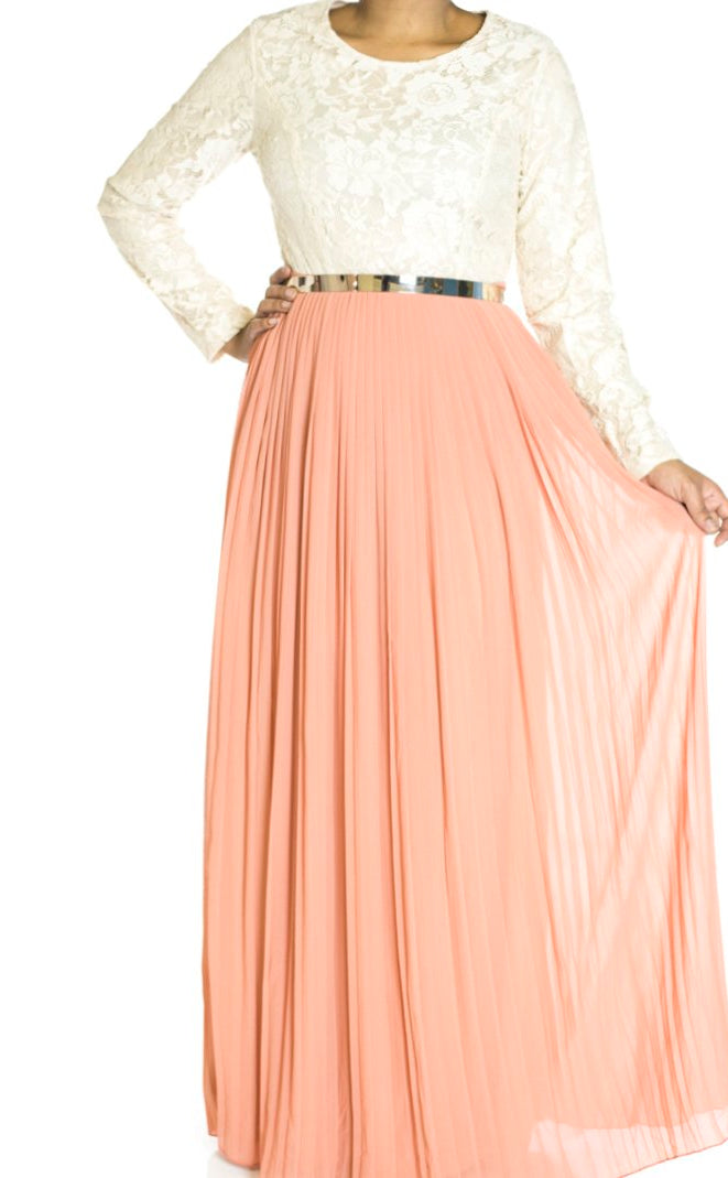 Salmon Vintage pleated dress Kabayare