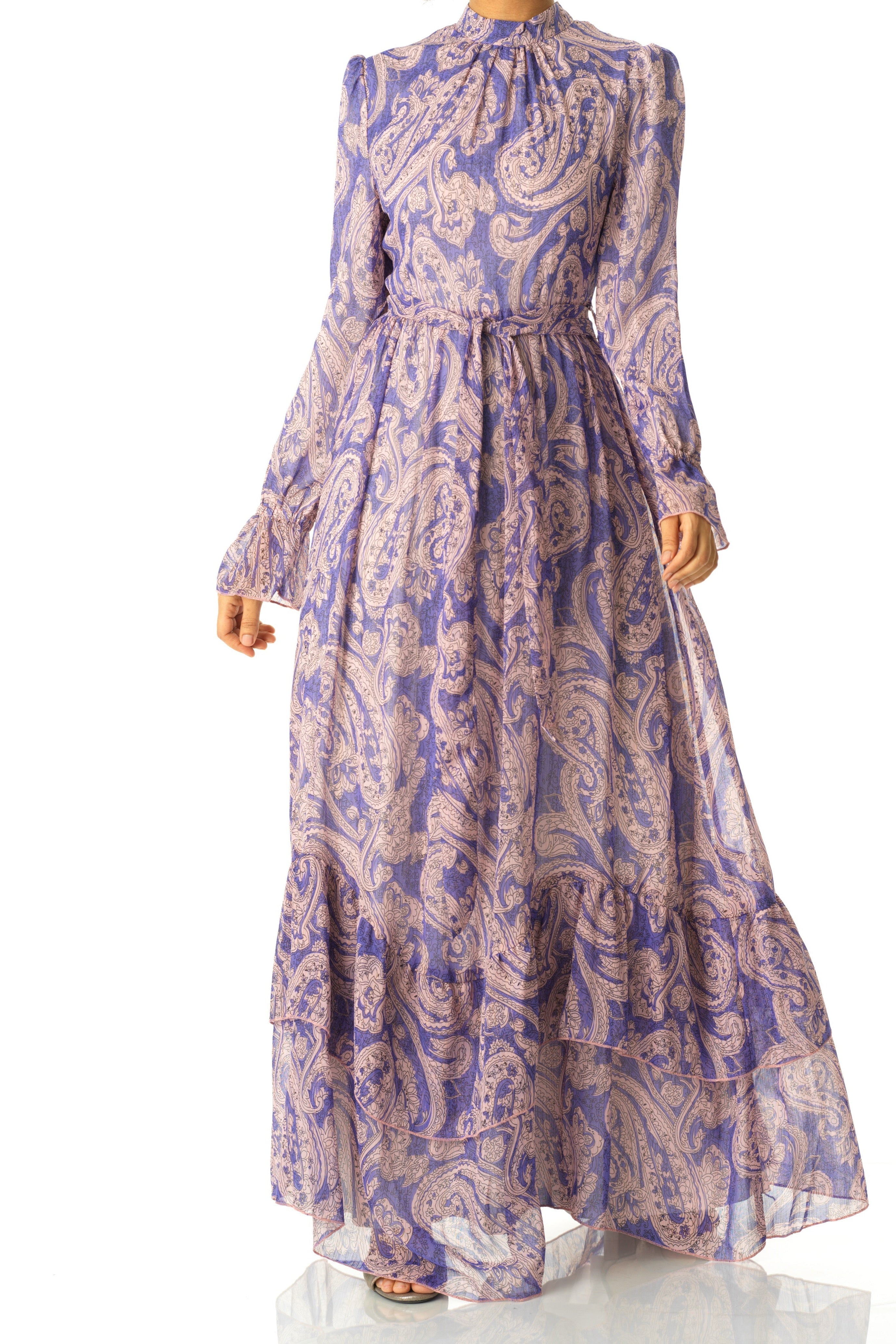 shades of lavender and paisley print modest maxi dress Kabayare