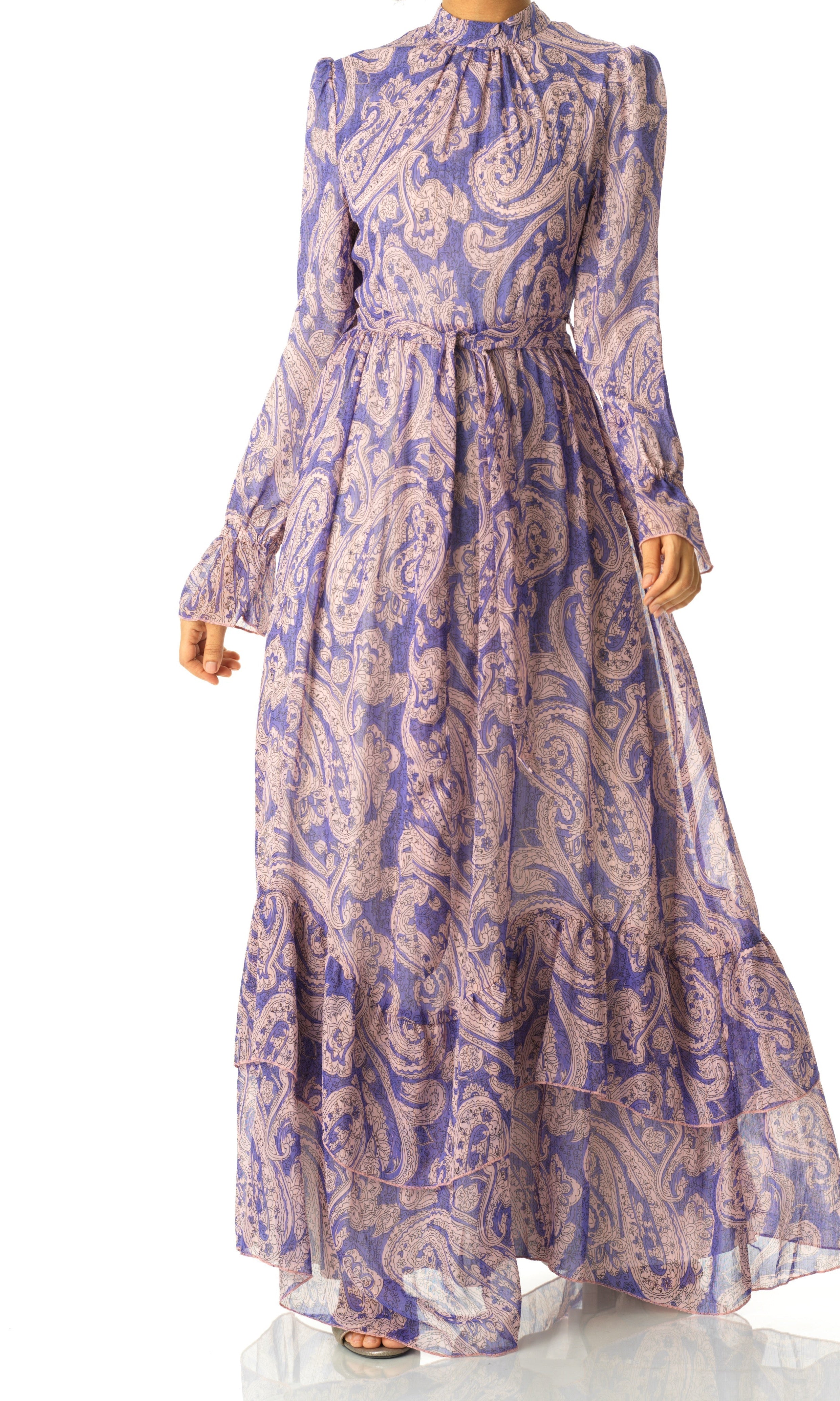 shades of lavender and paisley print modest maxi dress Kabayare