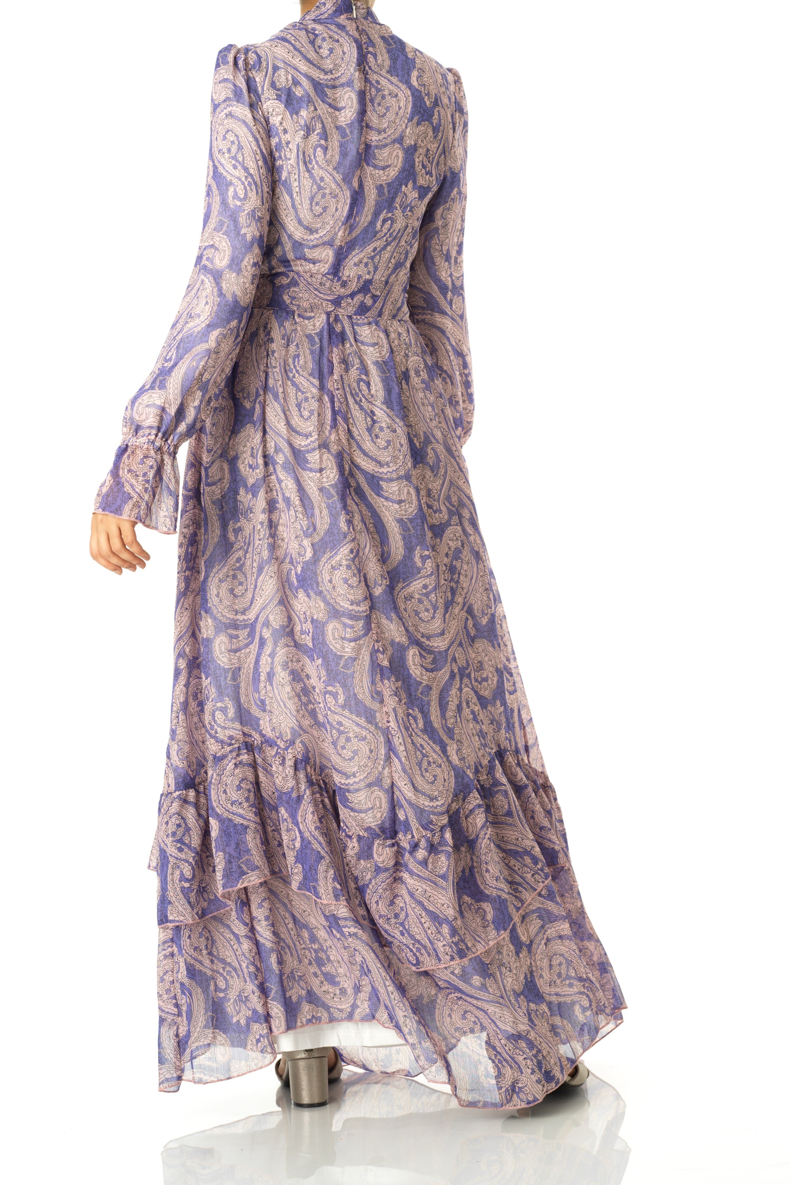 shades of lavender and paisley print modest maxi dress Kabayare