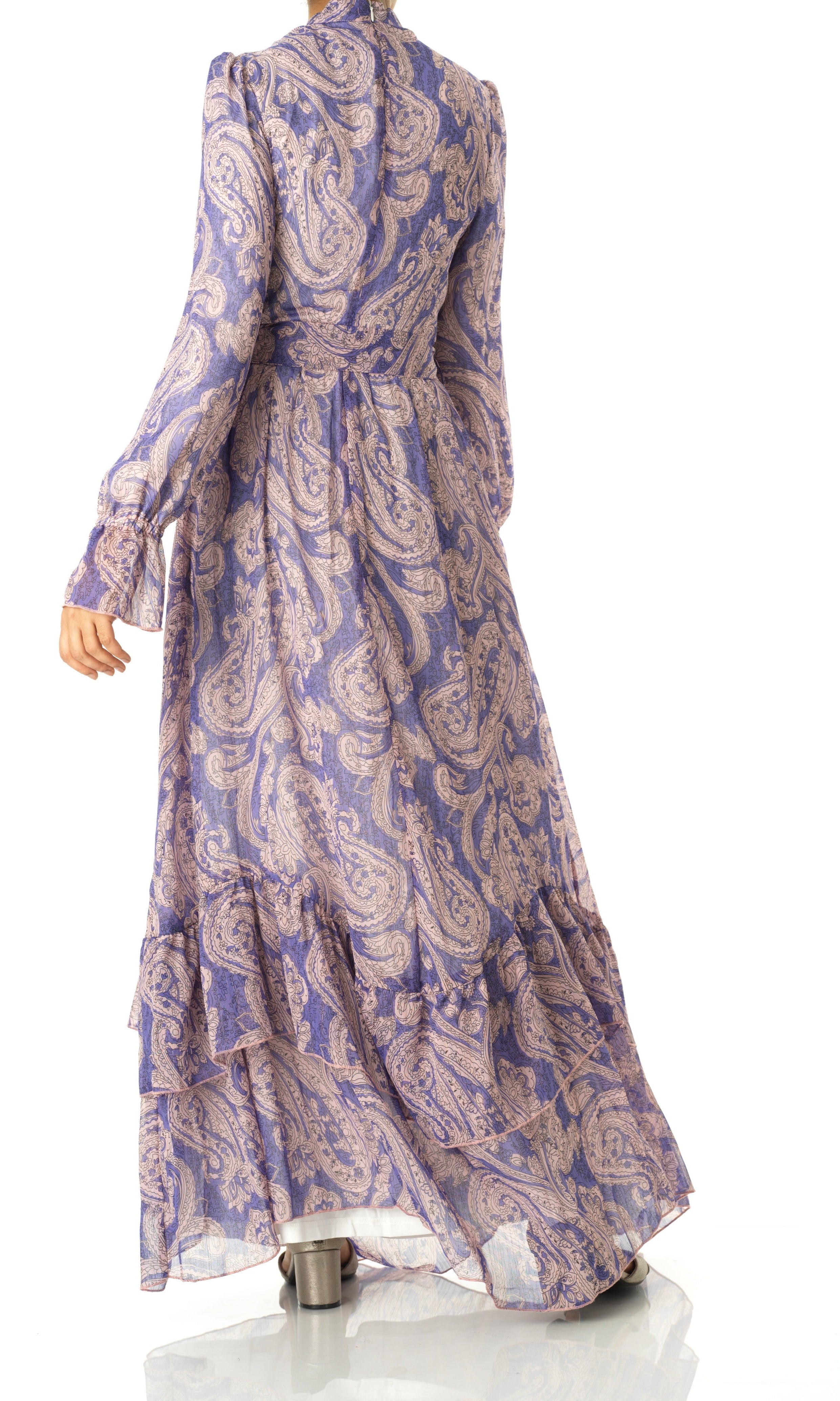 shades of lavender and paisley print modest maxi dress Kabayare