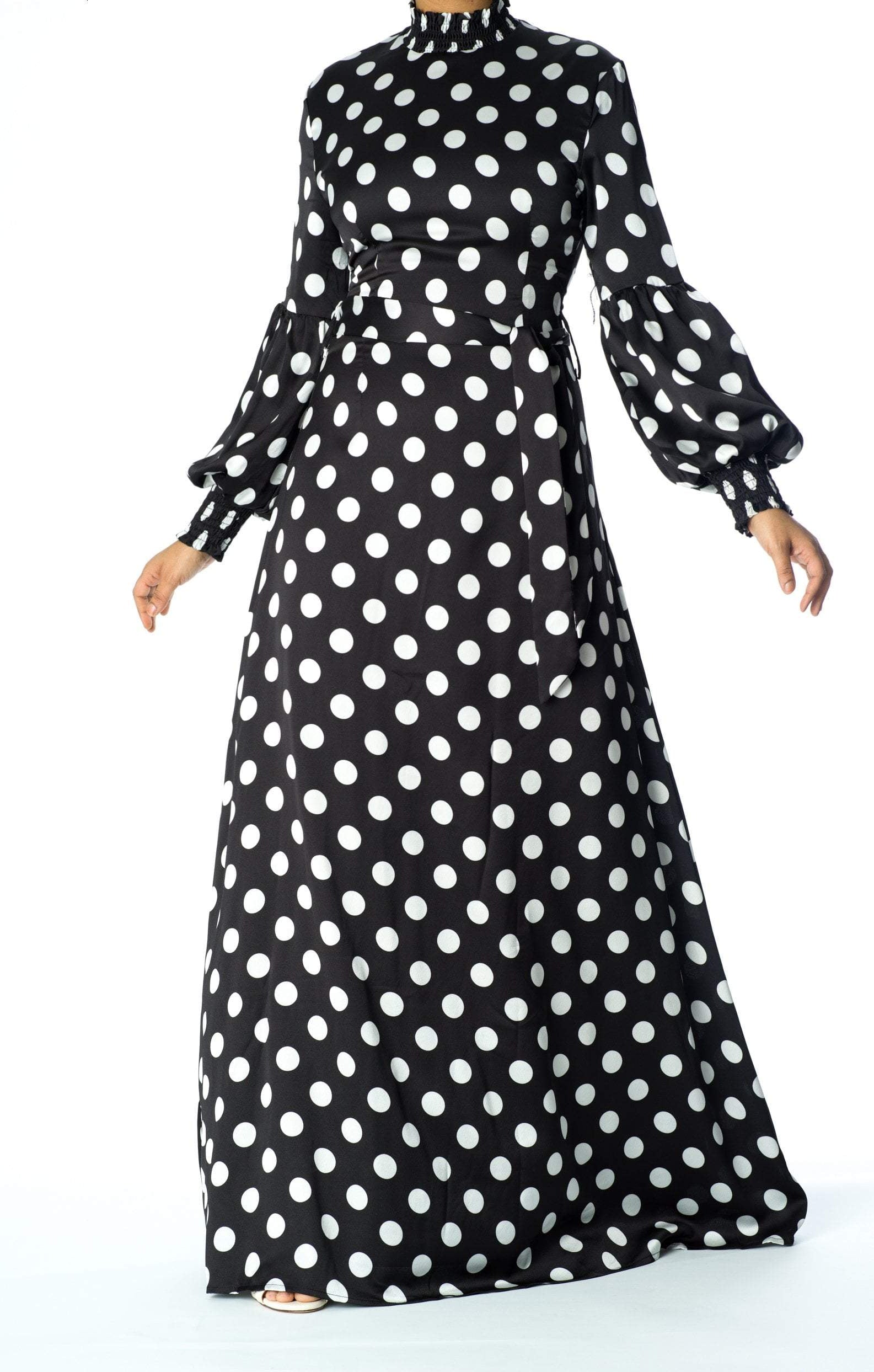 Smocked cuffs Polka Dots Maxi dress Kabayare