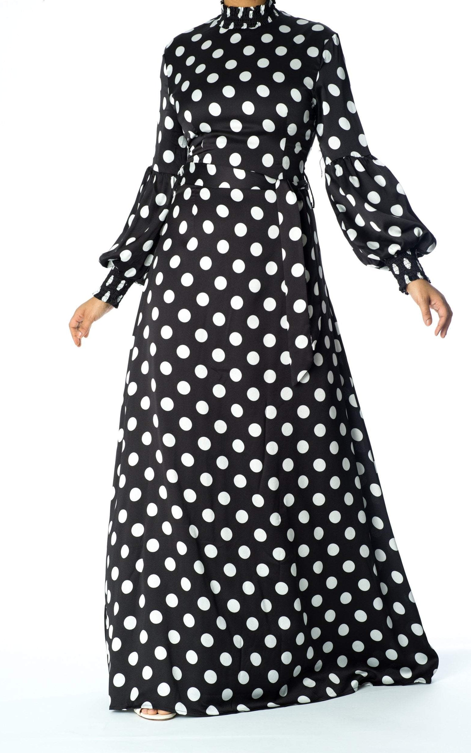 Smocked cuffs Polka Dots Maxi dress Kabayare