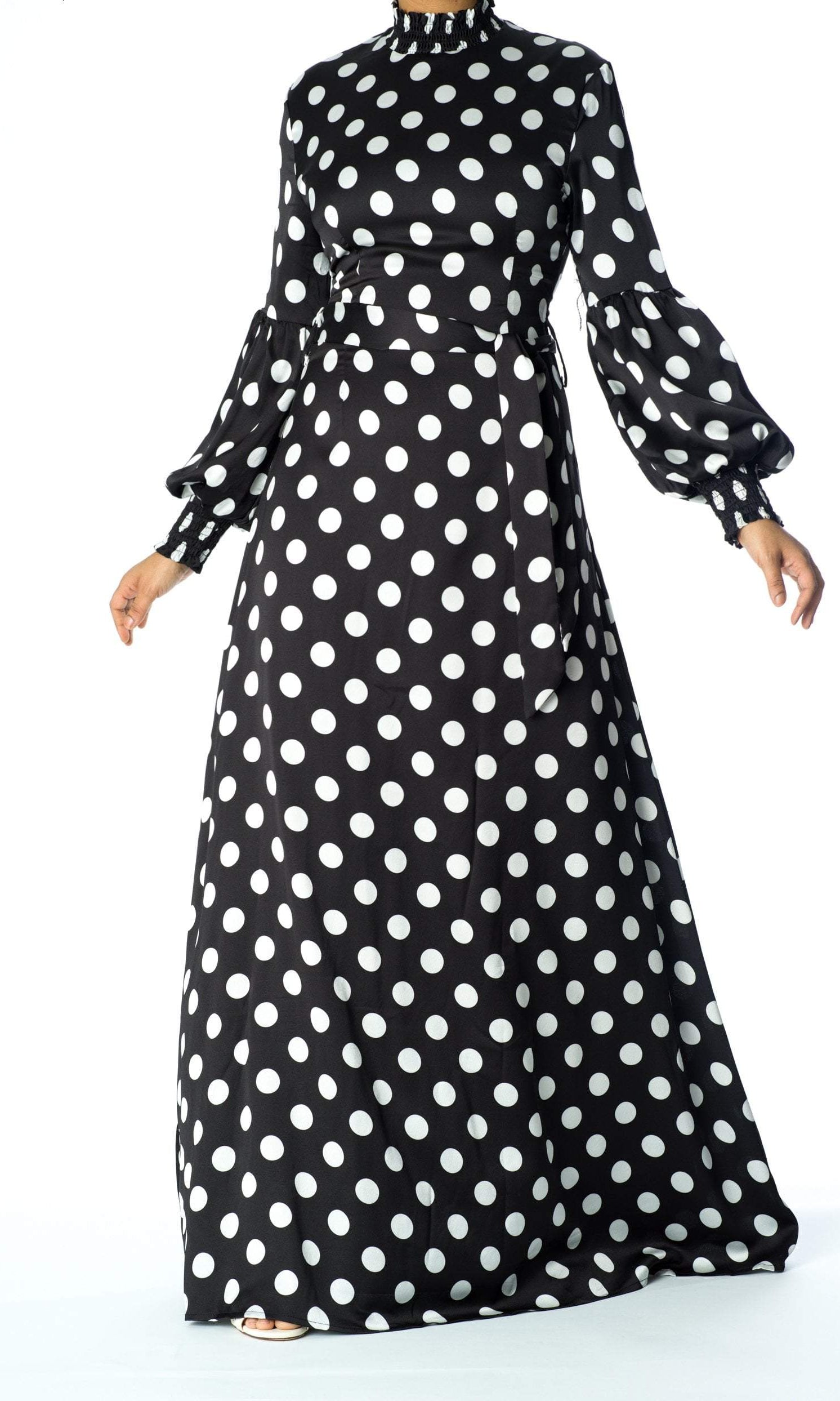 Smocked cuffs Polka Dots Maxi dress Kabayare