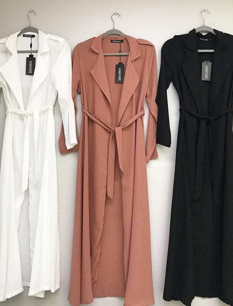 Solid classic Chiffon Maxi Trench Coat Kabayare