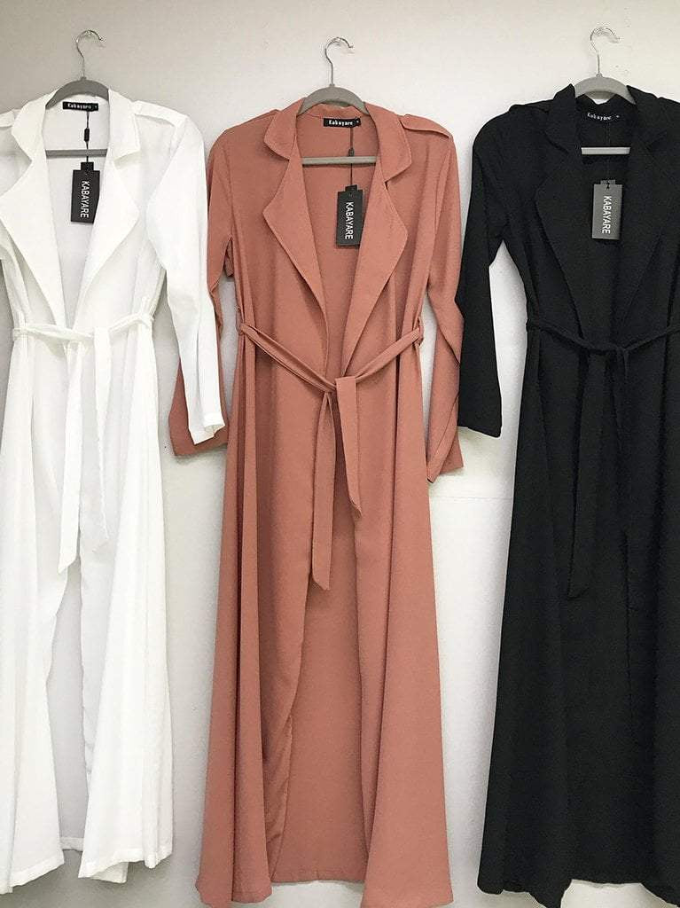 Solid classic Chiffon Maxi Trench Coat Kabayare