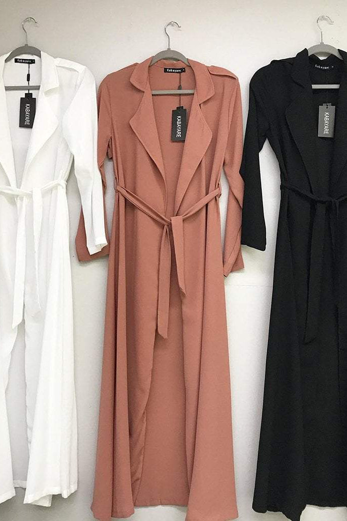 Solid classic Chiffon Maxi Trench Coat Kabayare