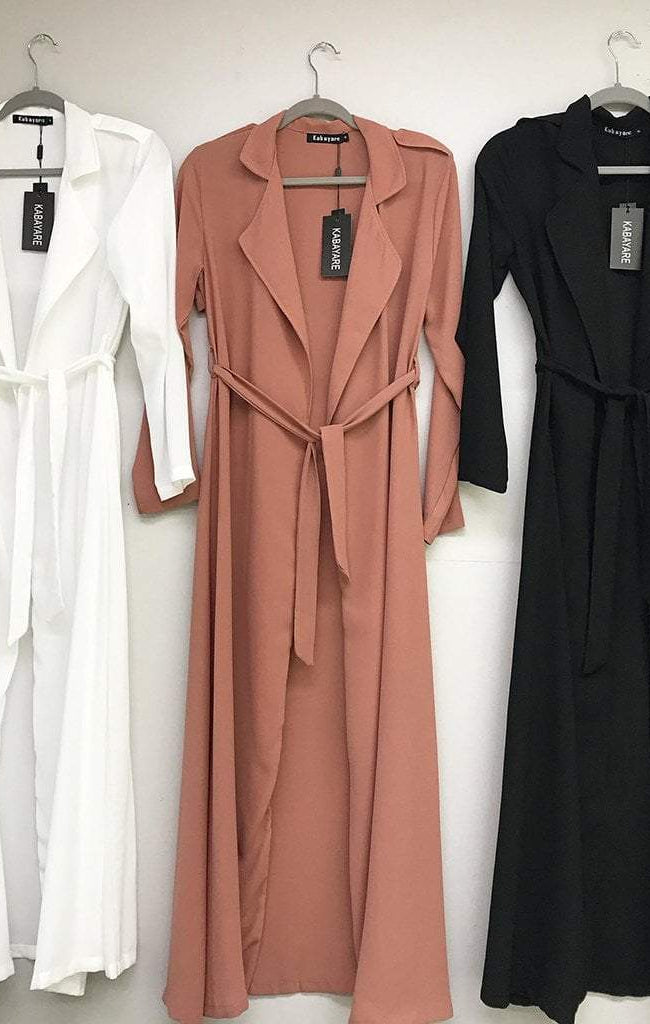 Solid classic Chiffon Maxi Trench Coat Kabayare