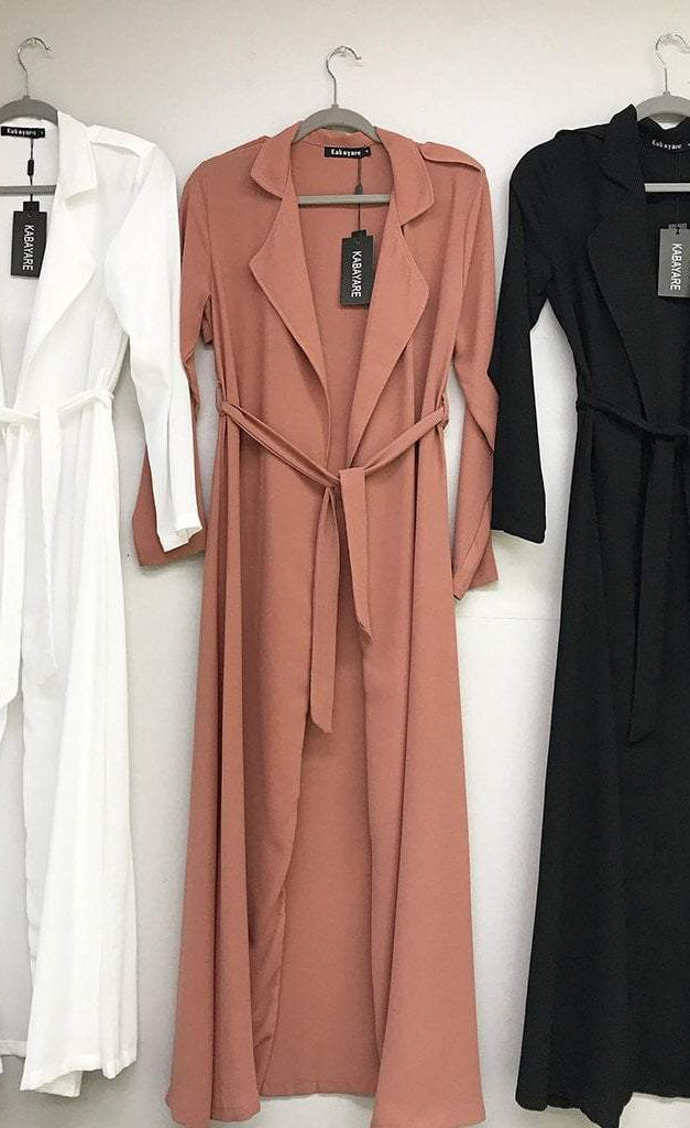 Solid classic Chiffon Maxi Trench Coat Kabayare
