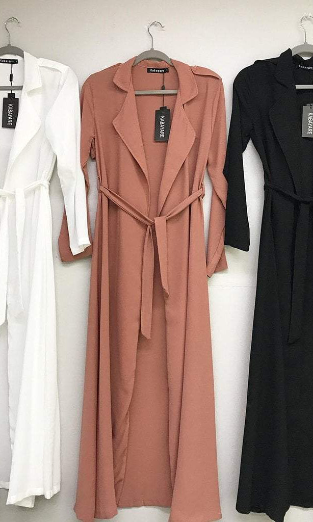 Solid classic Chiffon Maxi Trench Coat Kabayare