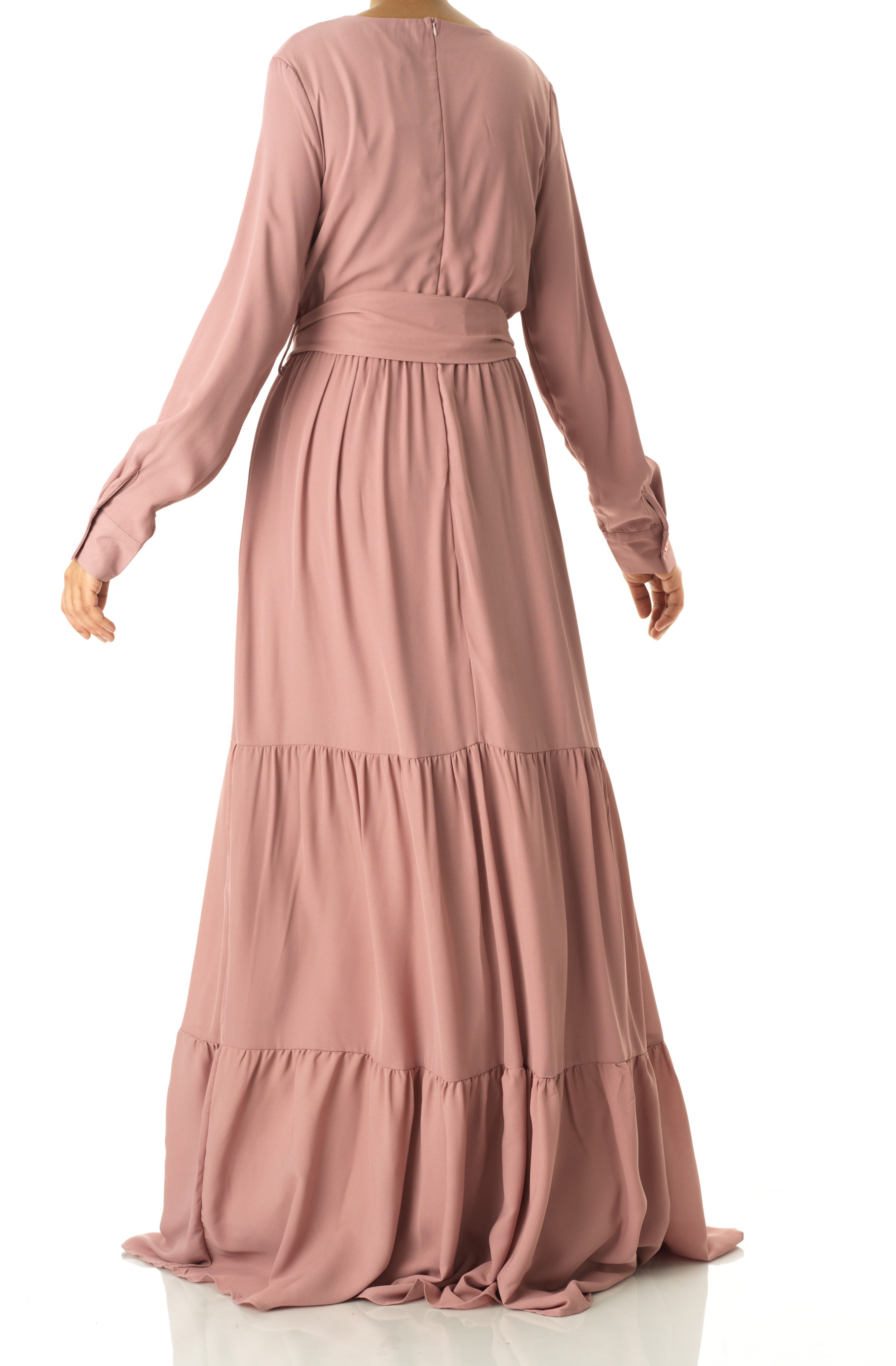 Solid V-neck chiffon tiered maxi dress Kabayare