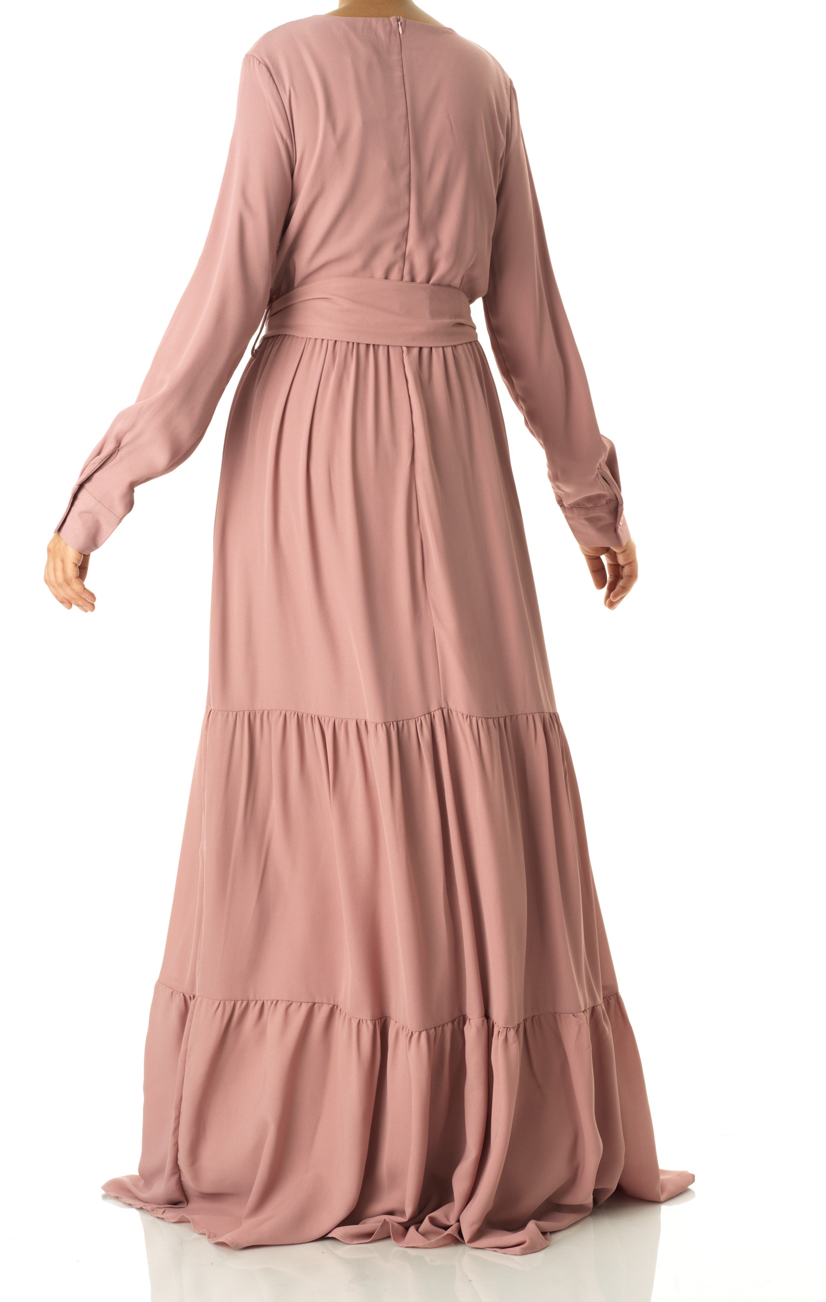 Solid V-neck chiffon tiered maxi dress Kabayare
