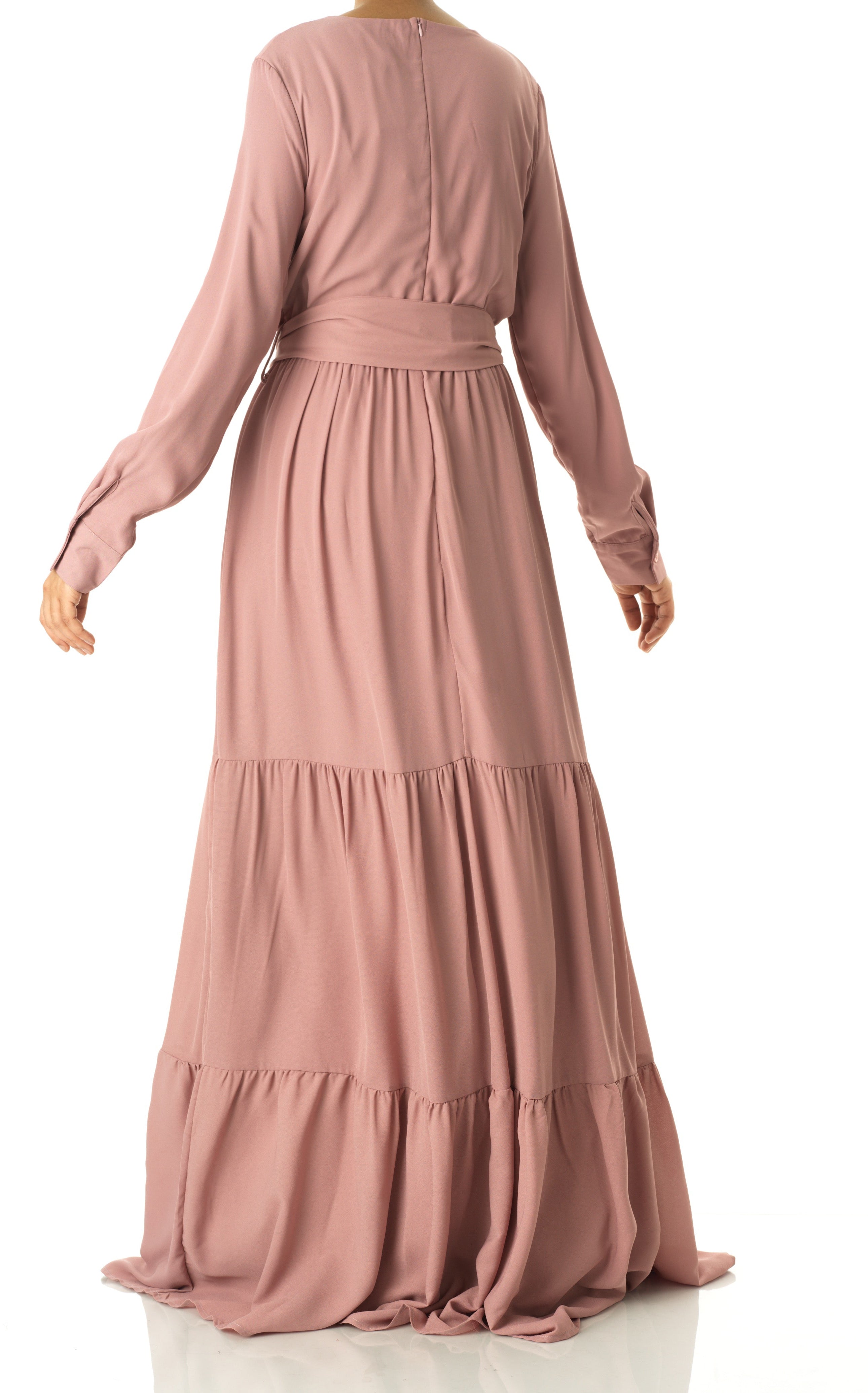 Solid V-neck chiffon tiered maxi dress Kabayare