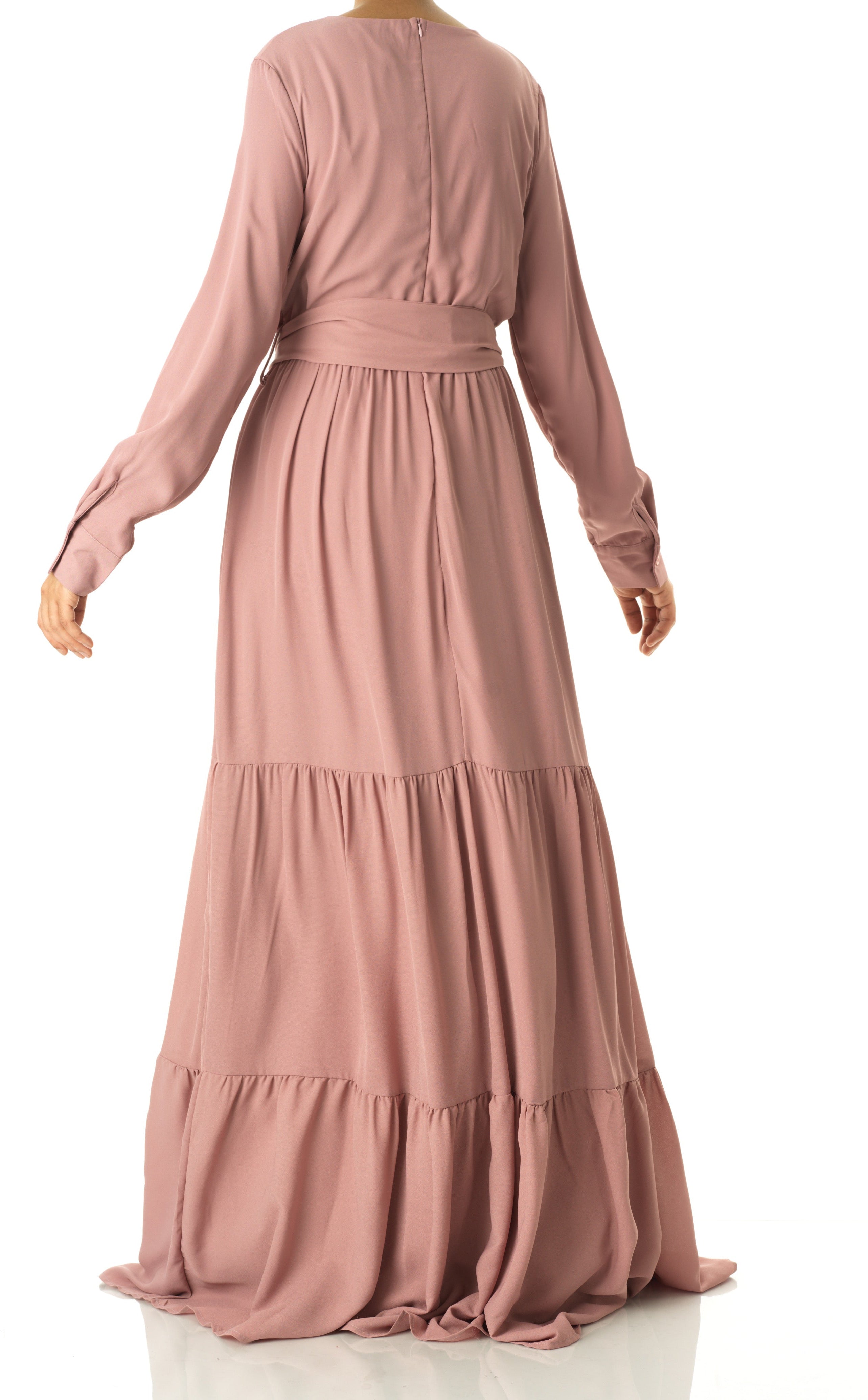 Solid V-neck chiffon tiered maxi dress Kabayare