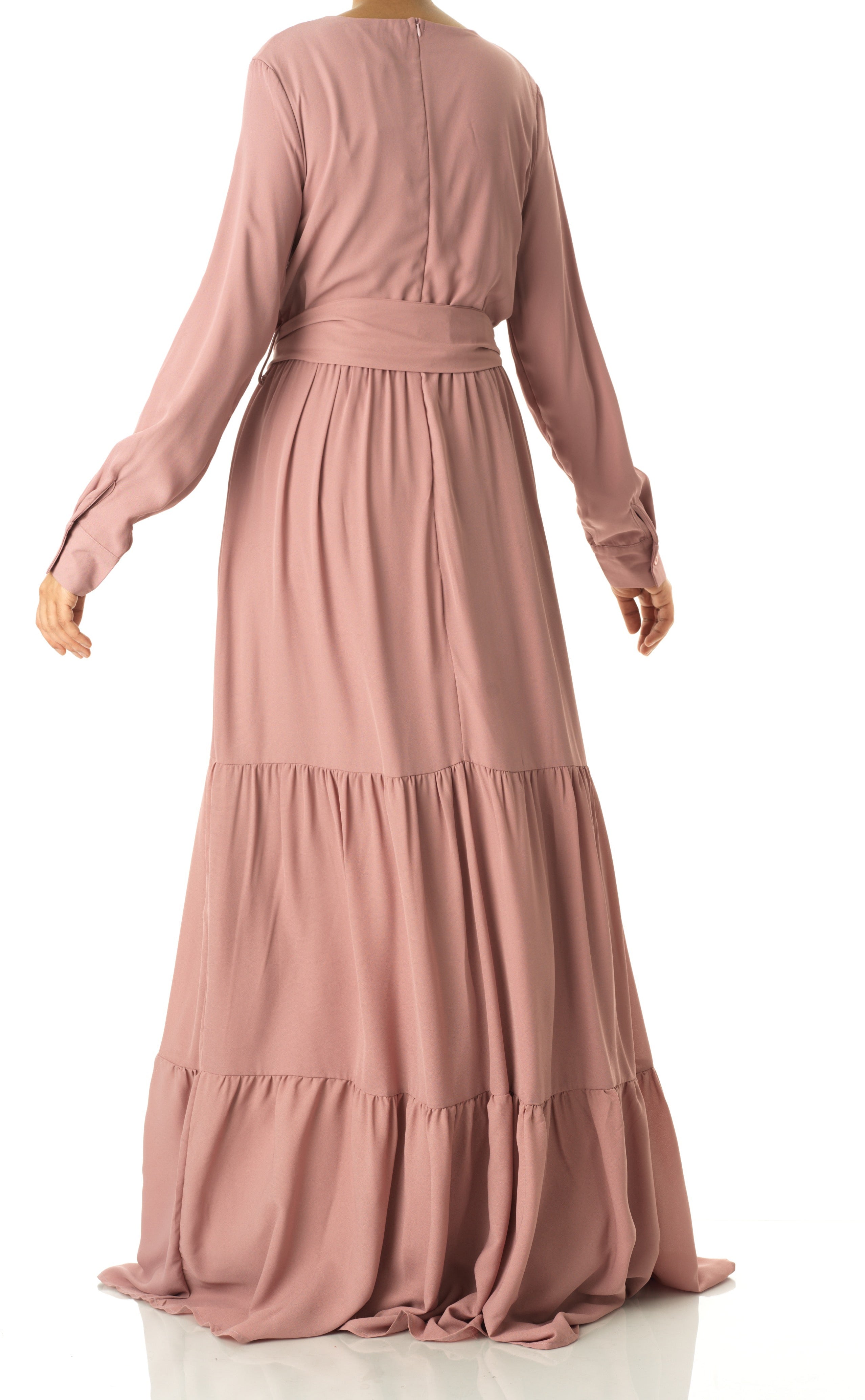Solid V-neck chiffon tiered maxi dress Kabayare