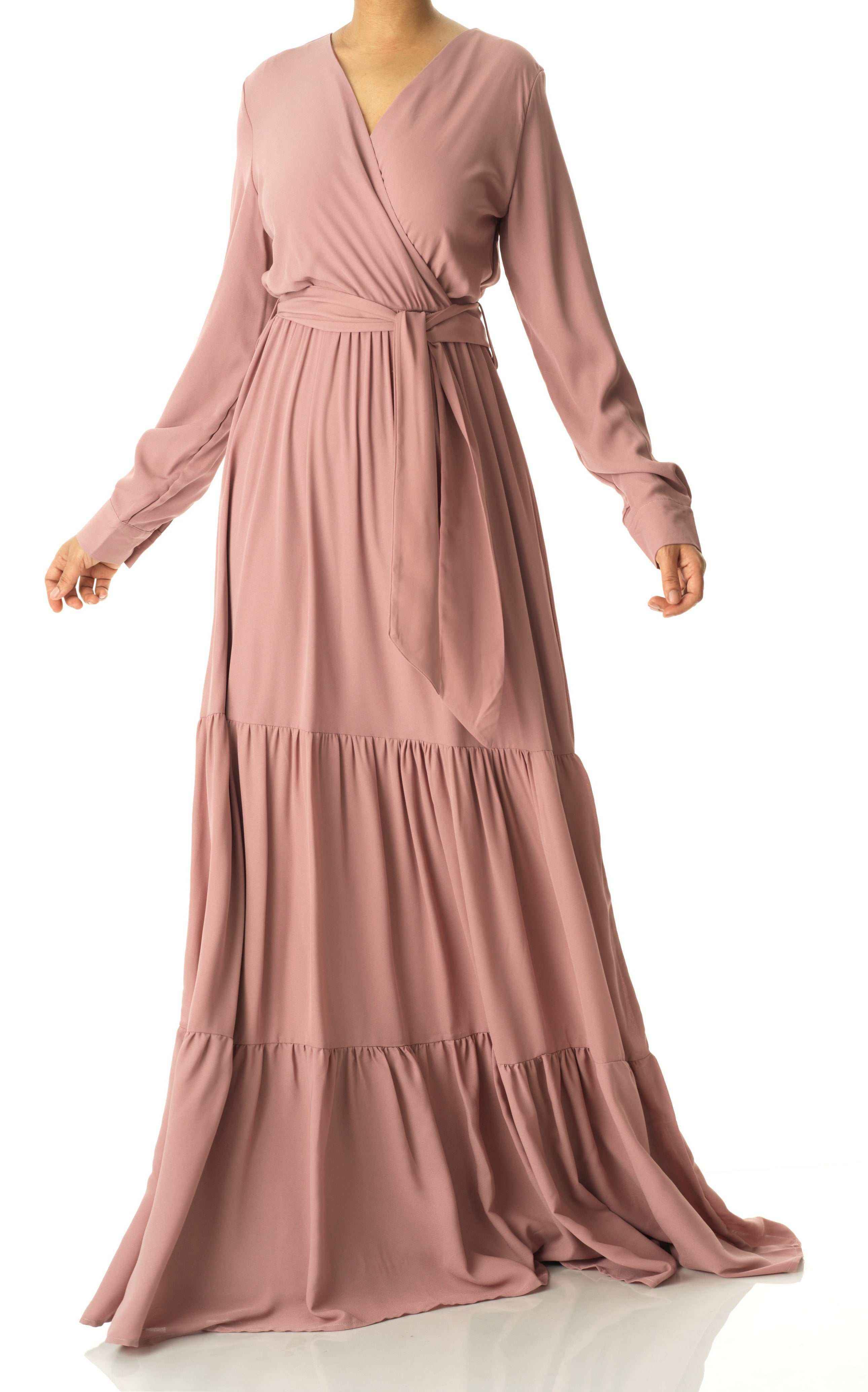 Solid V-neck chiffon tiered maxi dress Kabayare