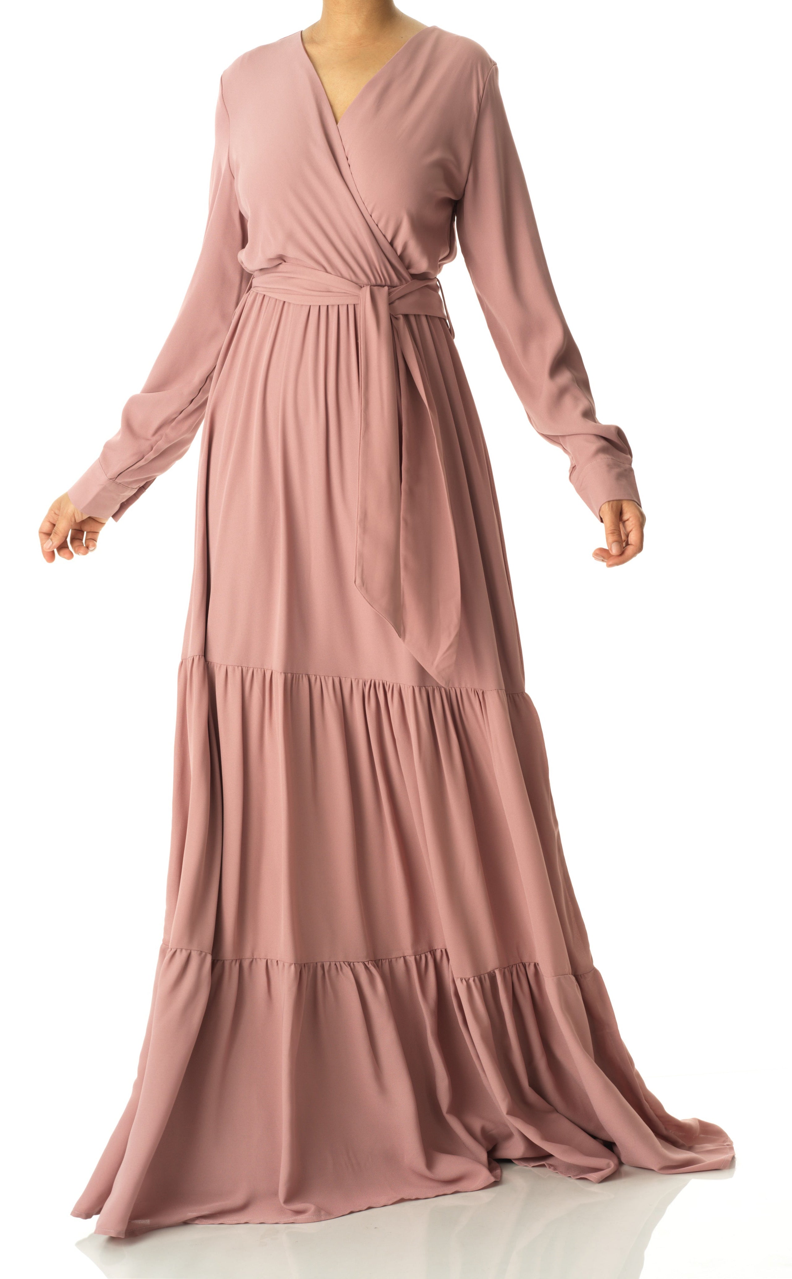 Solid V-neck chiffon tiered maxi dress Kabayare