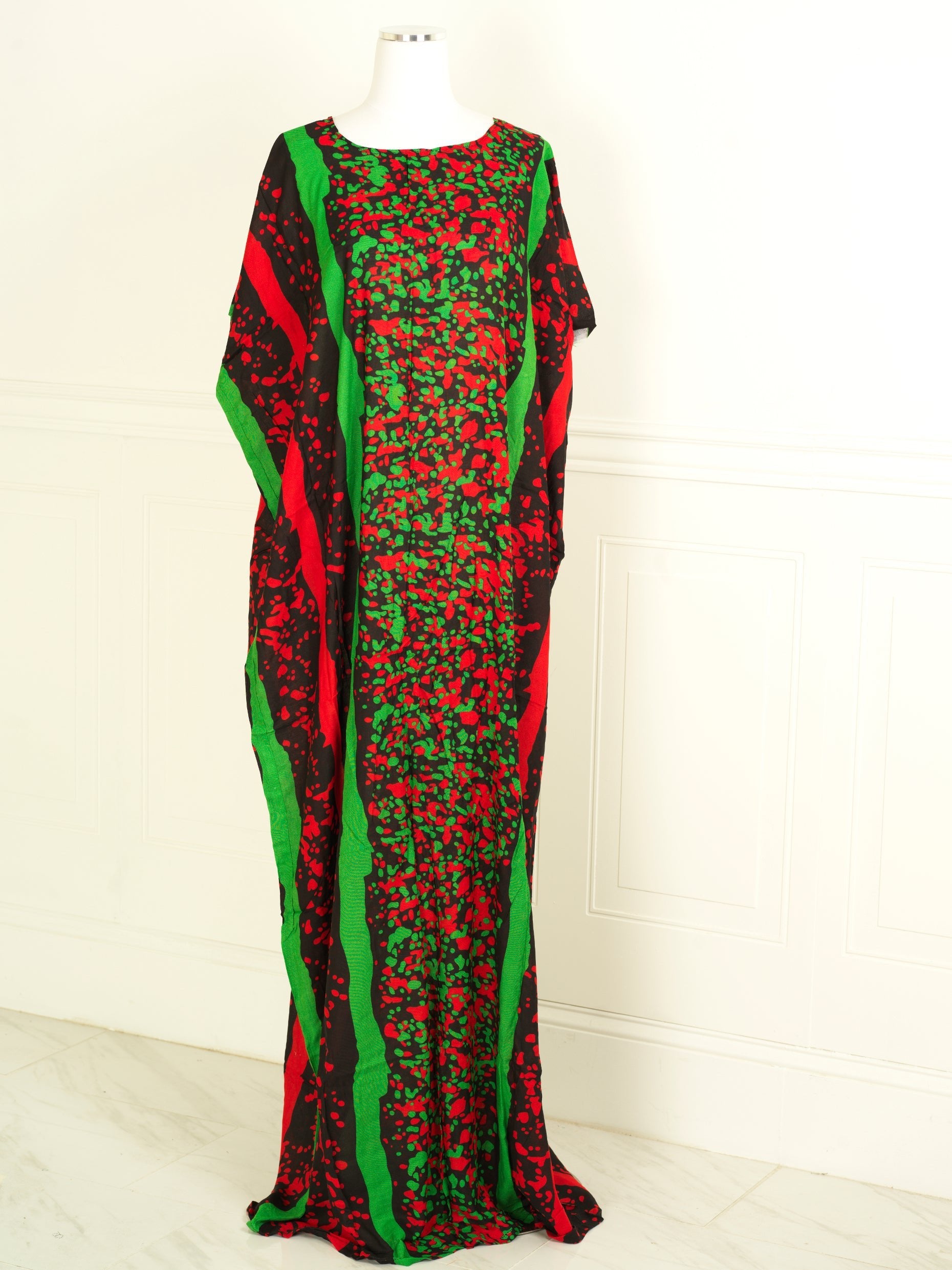 Splash of green and red print bati dress KF
