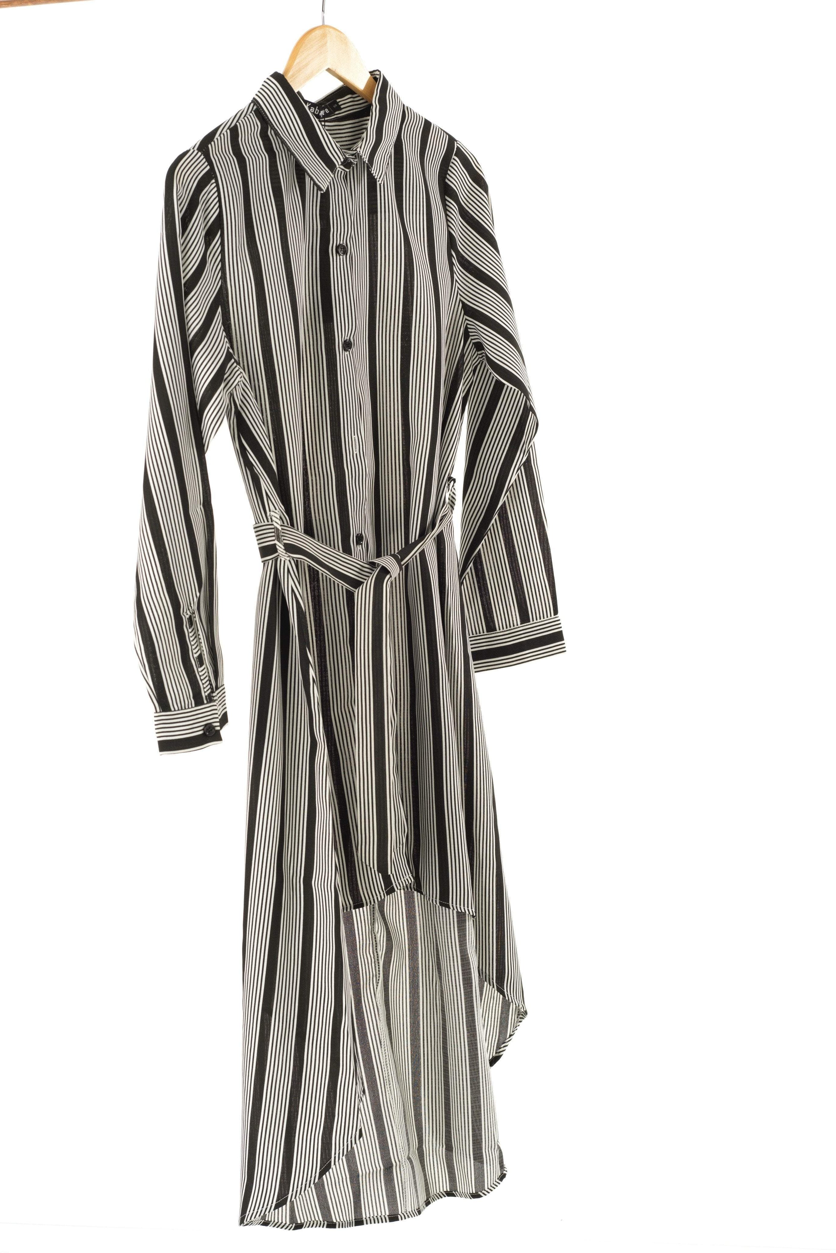 Stripe linen Button Down Hi-Low Top Kabayare