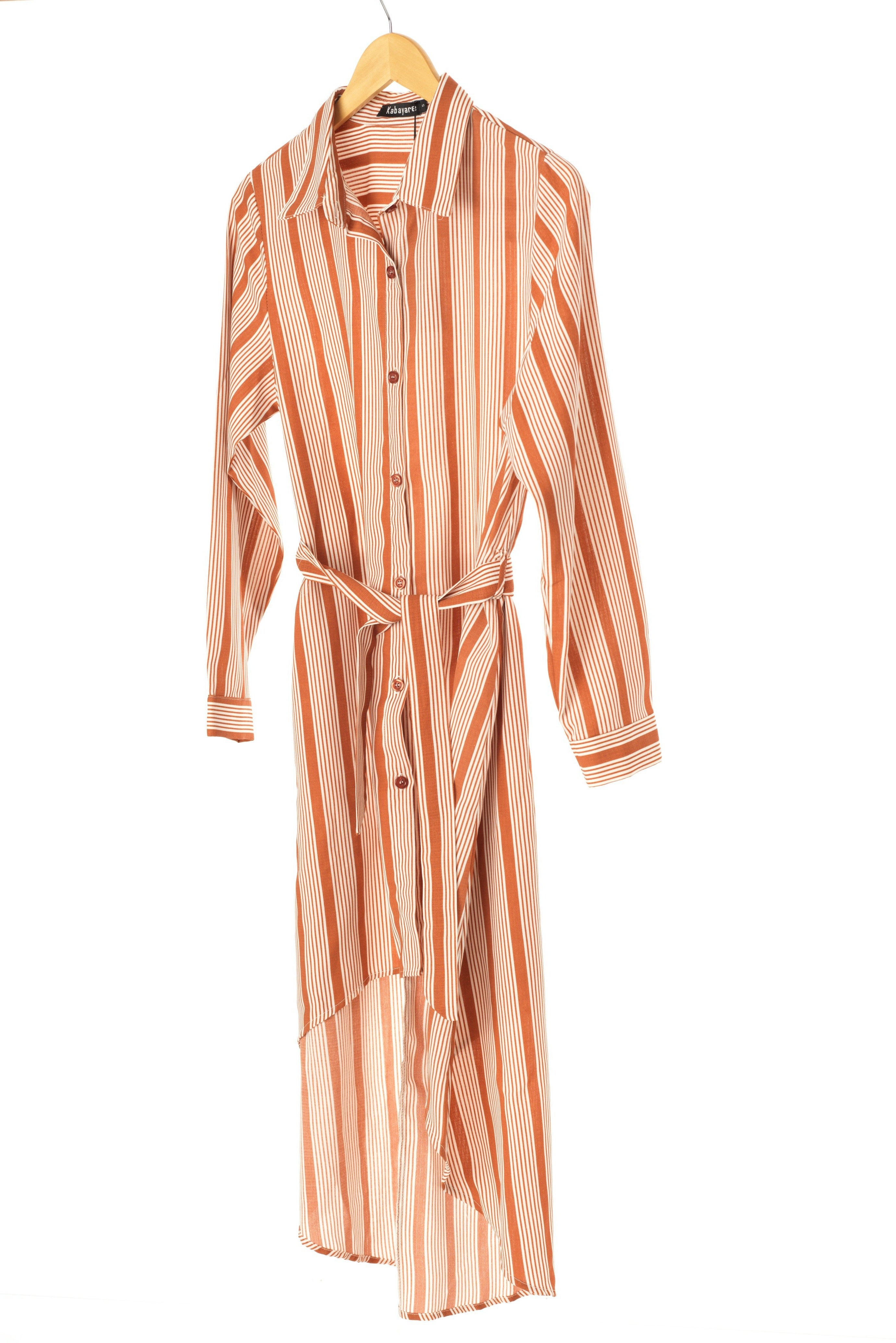 Stripe linen Button Down Hi-Low Top Kabayare