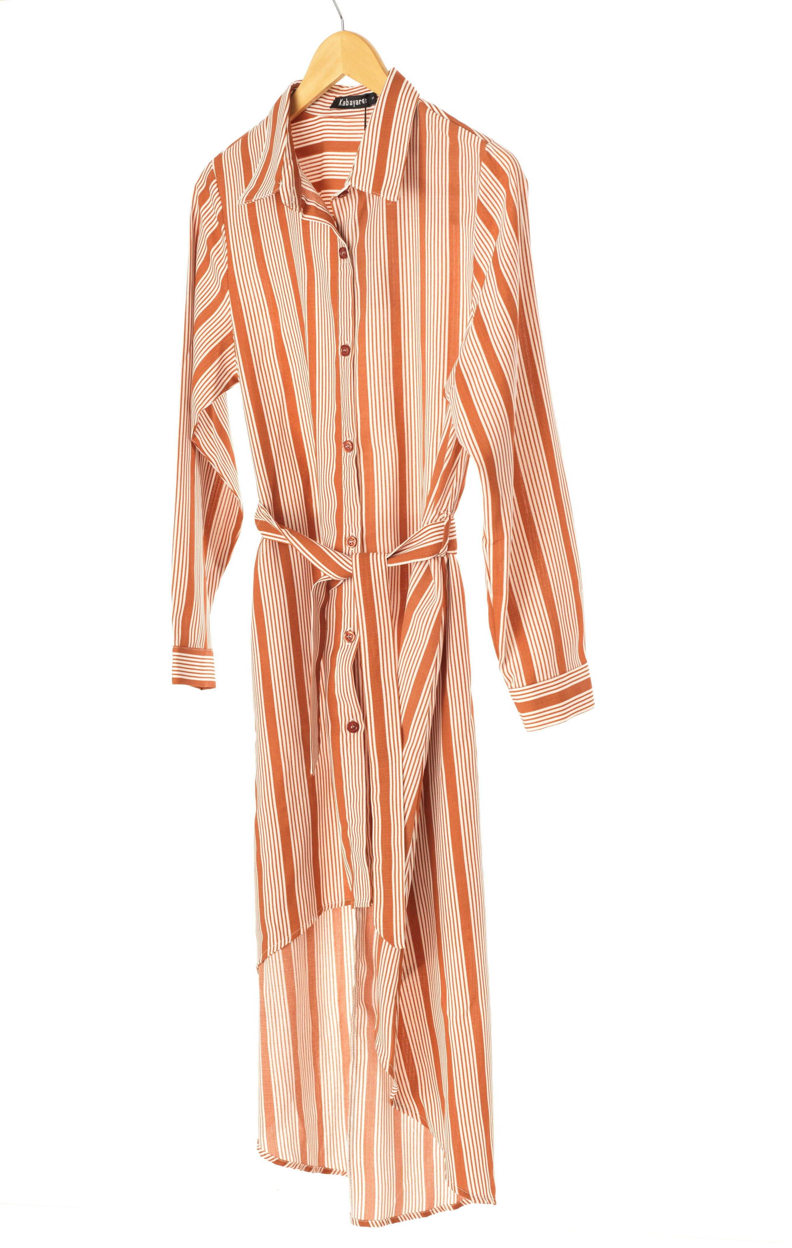 Stripe linen Button Down Hi-Low Top Kabayare