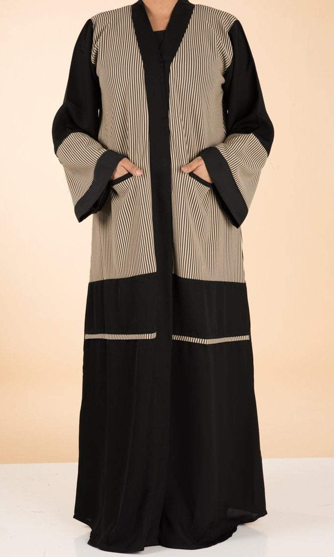 Stripe Pockets Kimono Abaya Kabayare
