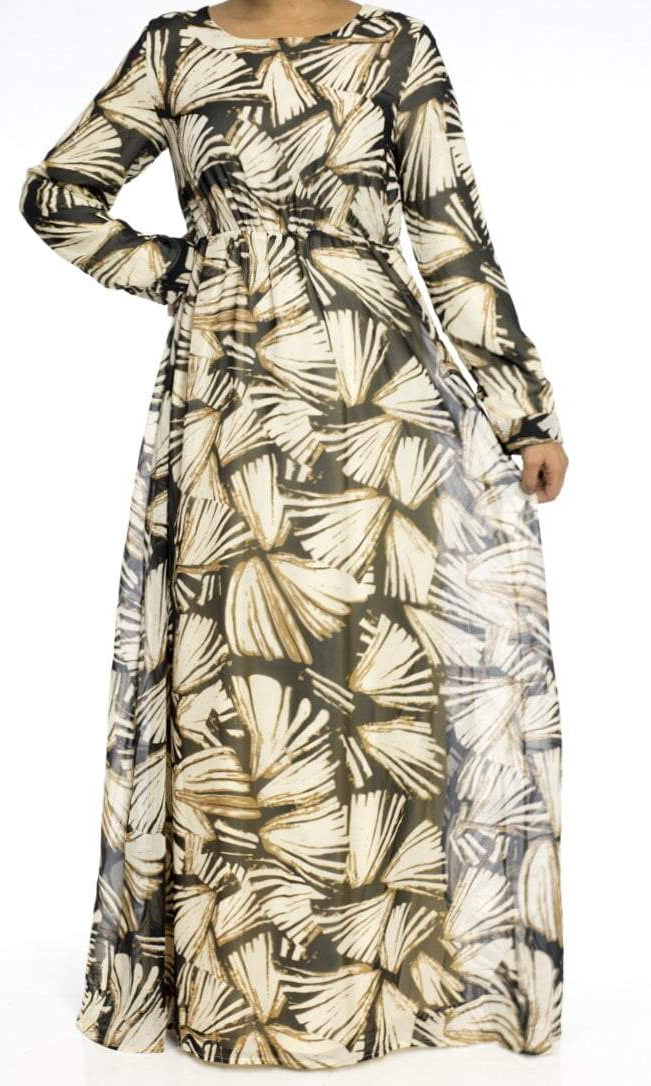 Tan bamboo print dress Kabayare