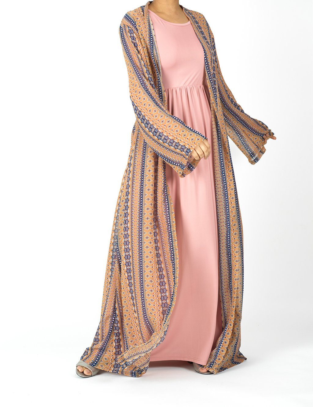 Tan Boho print Maxi Cardigan Kabayare