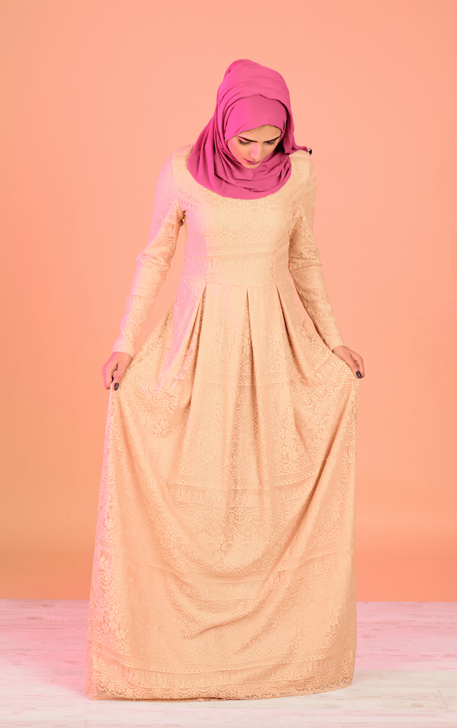 Tan eyelash pattern lace dress Kabayare