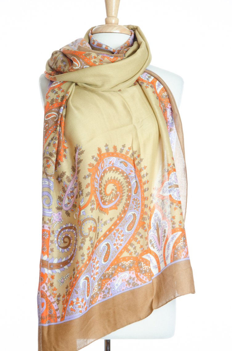 Tan Floral Geo Print Scarf Kabayare