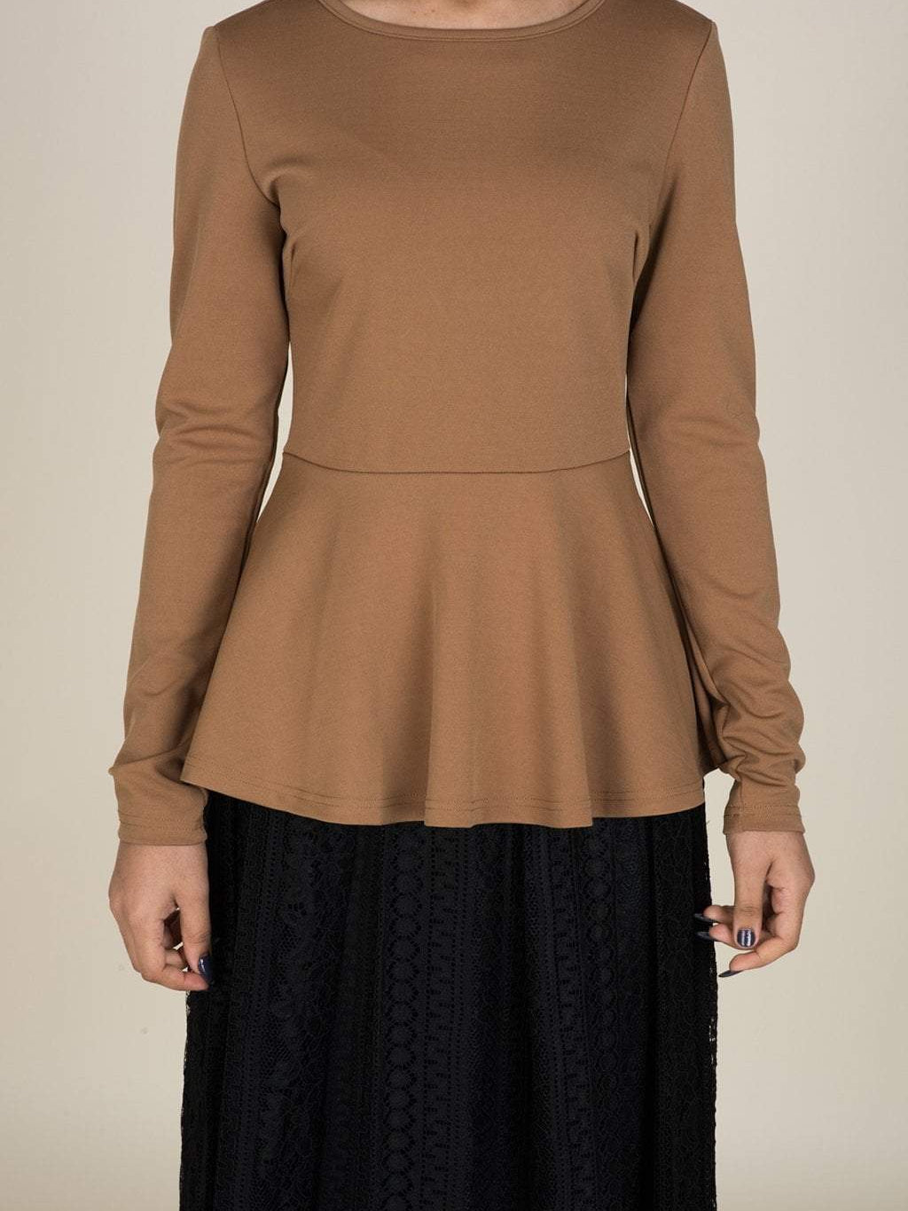 Tan Long Sleeve Peplum Top Kabayare