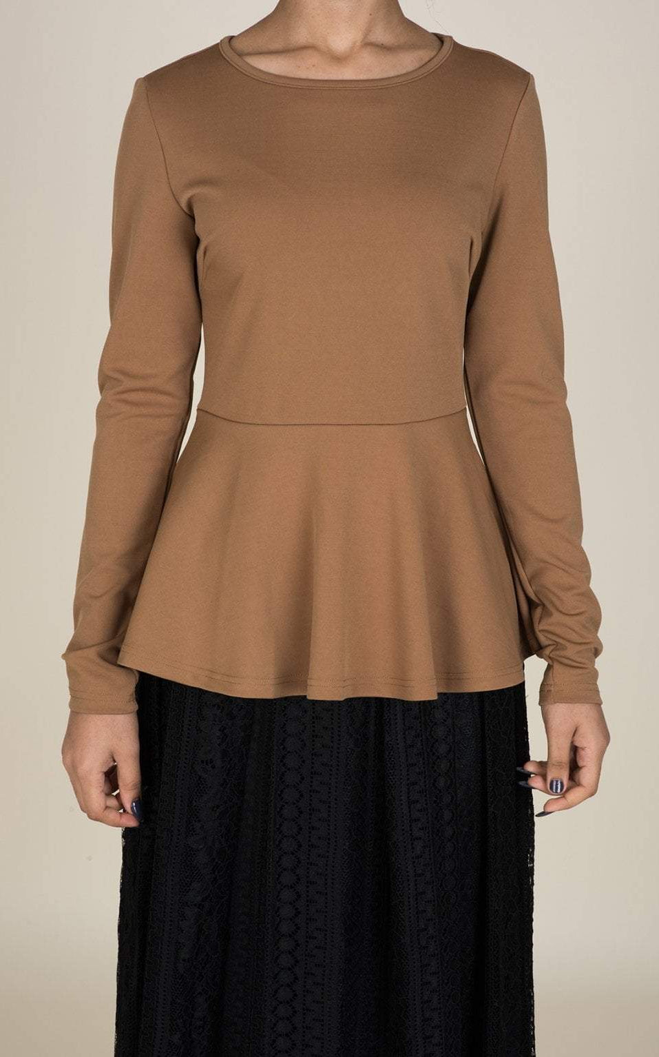 Tan Long Sleeve Peplum Top Kabayare