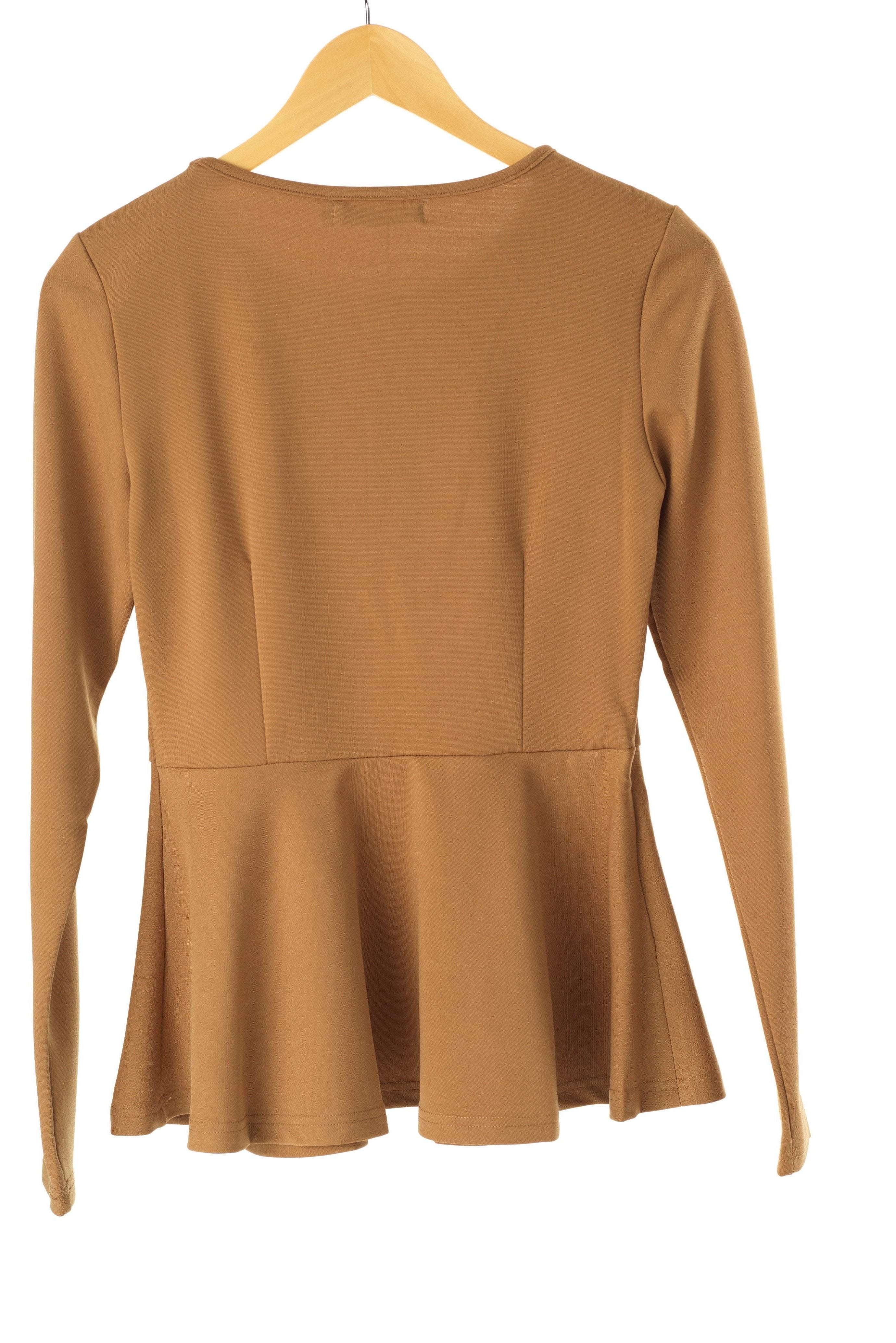 Tan Long Sleeve Peplum Top Kabayare