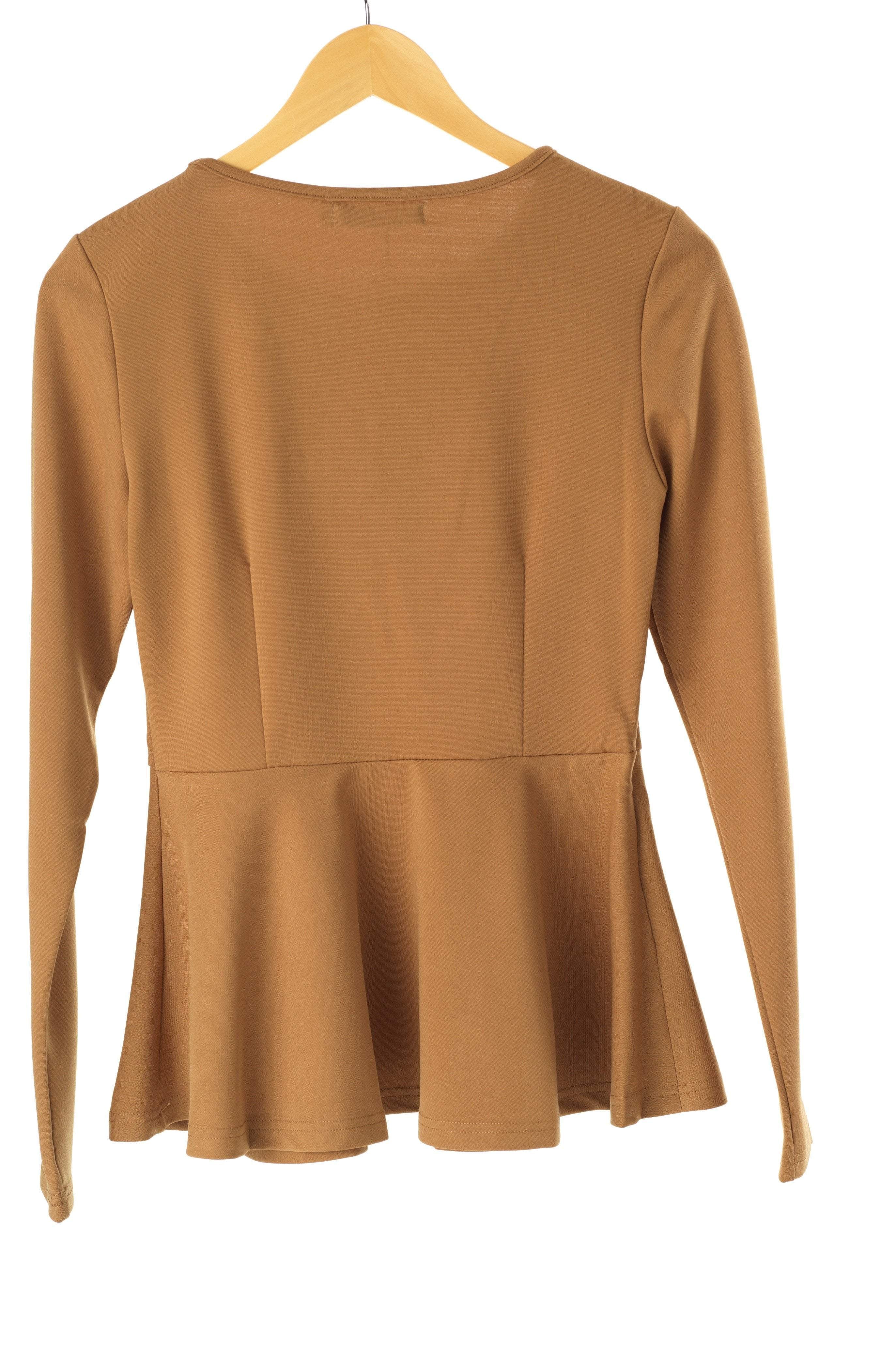 Tan Long Sleeve Peplum Top Kabayare