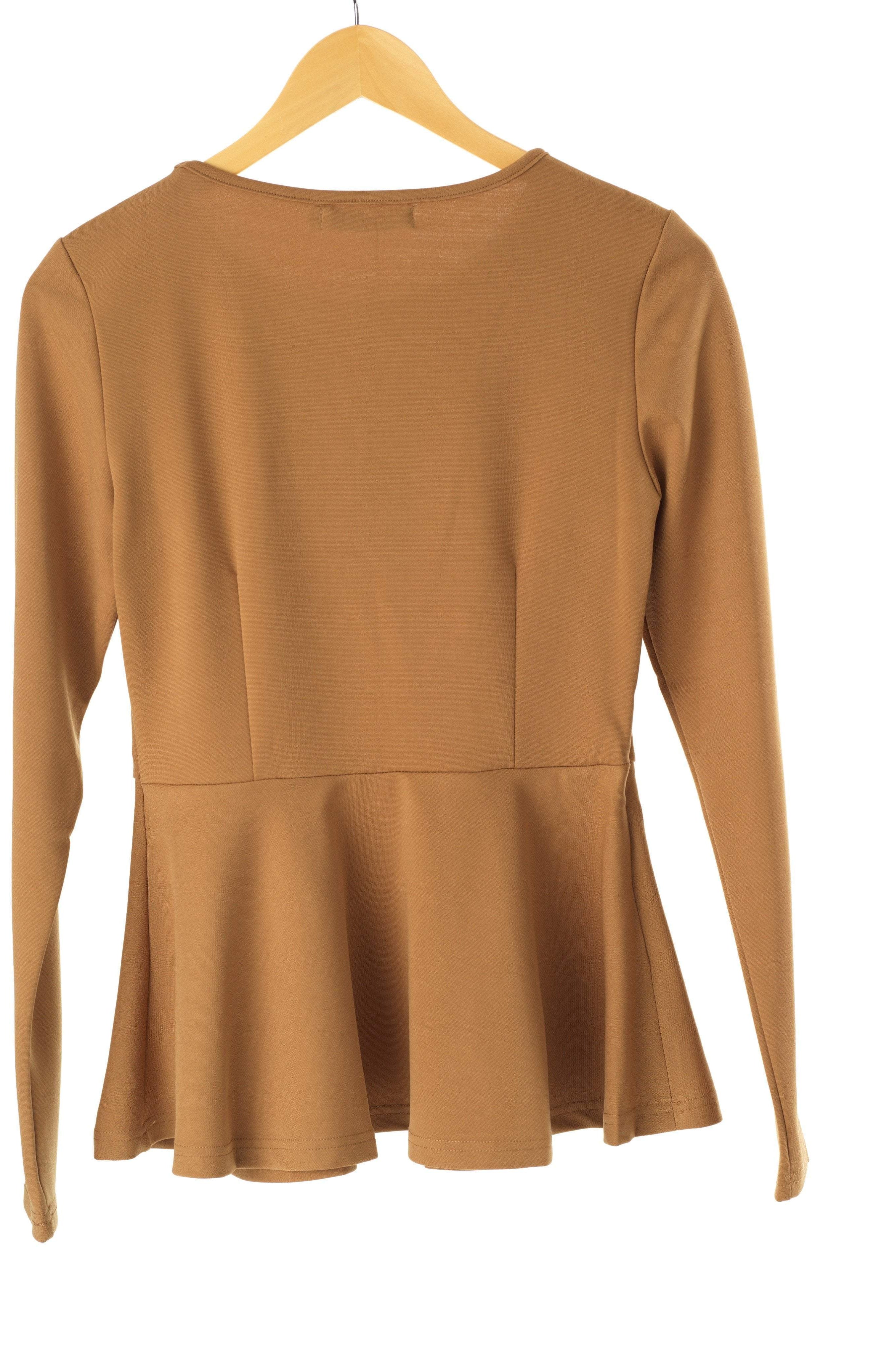 Tan Long Sleeve Peplum Top Kabayare