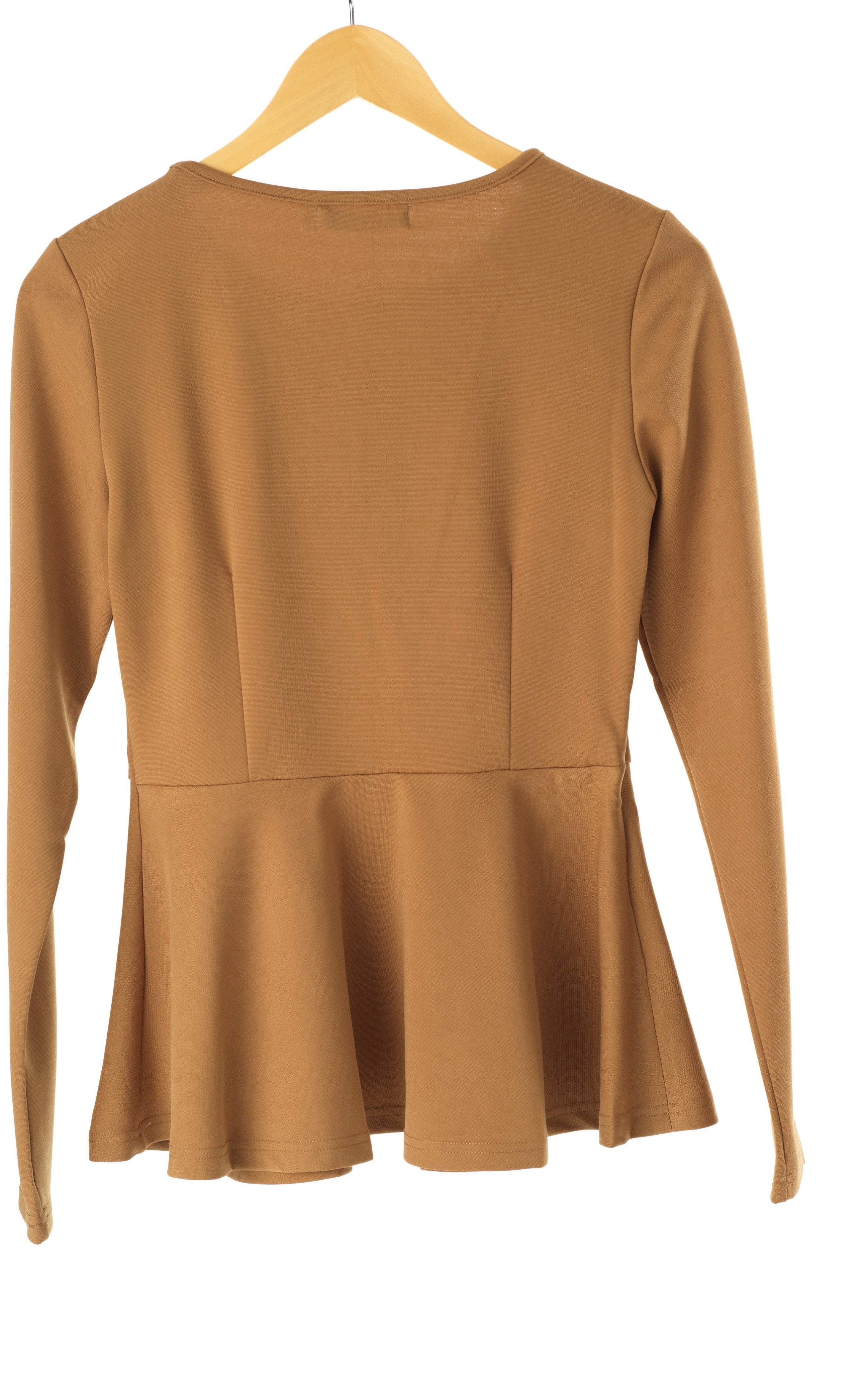 Tan Long Sleeve Peplum Top Kabayare