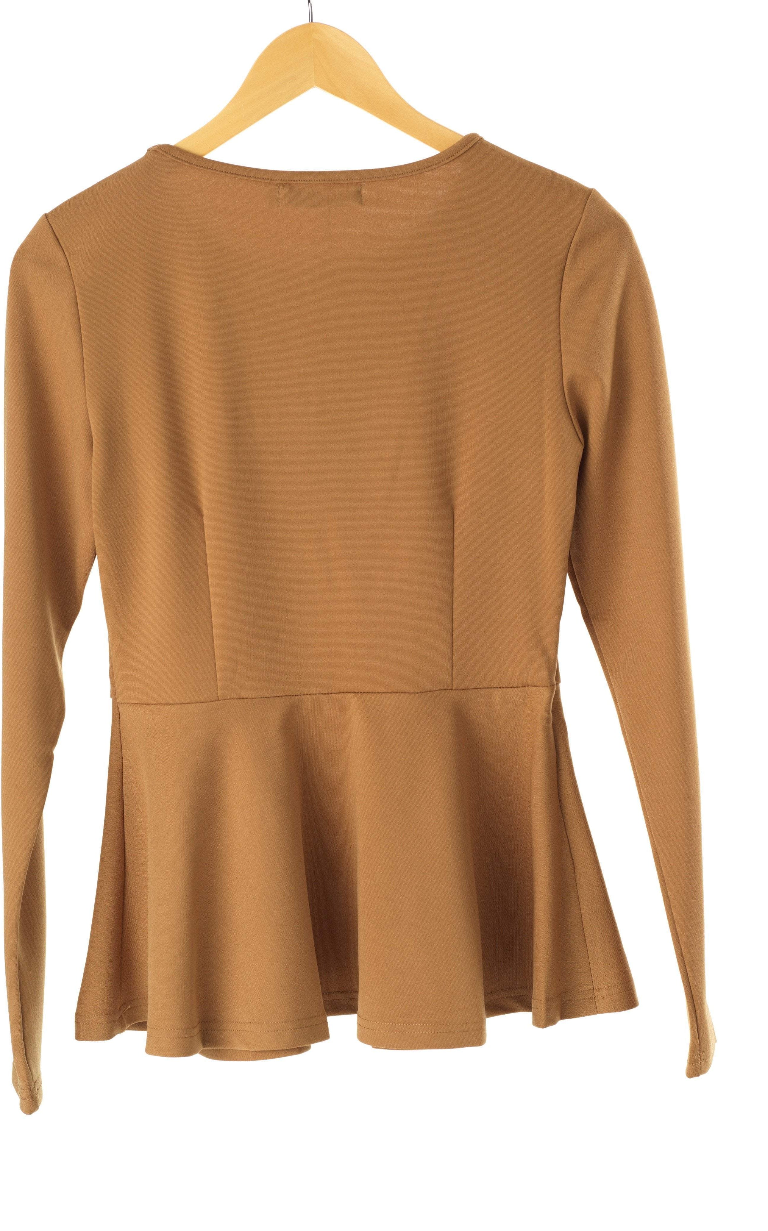 Tan Long Sleeve Peplum Top Kabayare