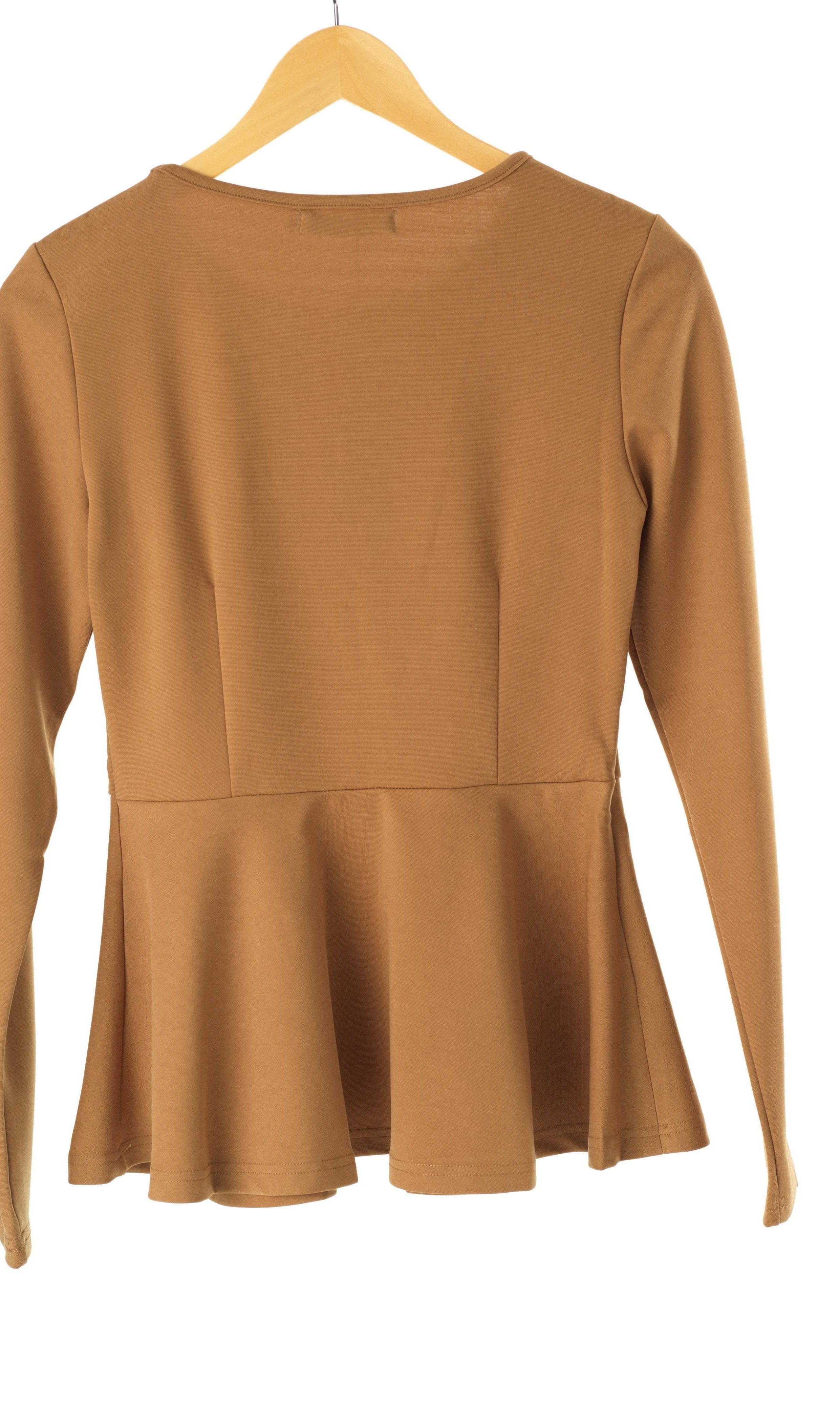 Tan Long Sleeve Peplum Top Kabayare