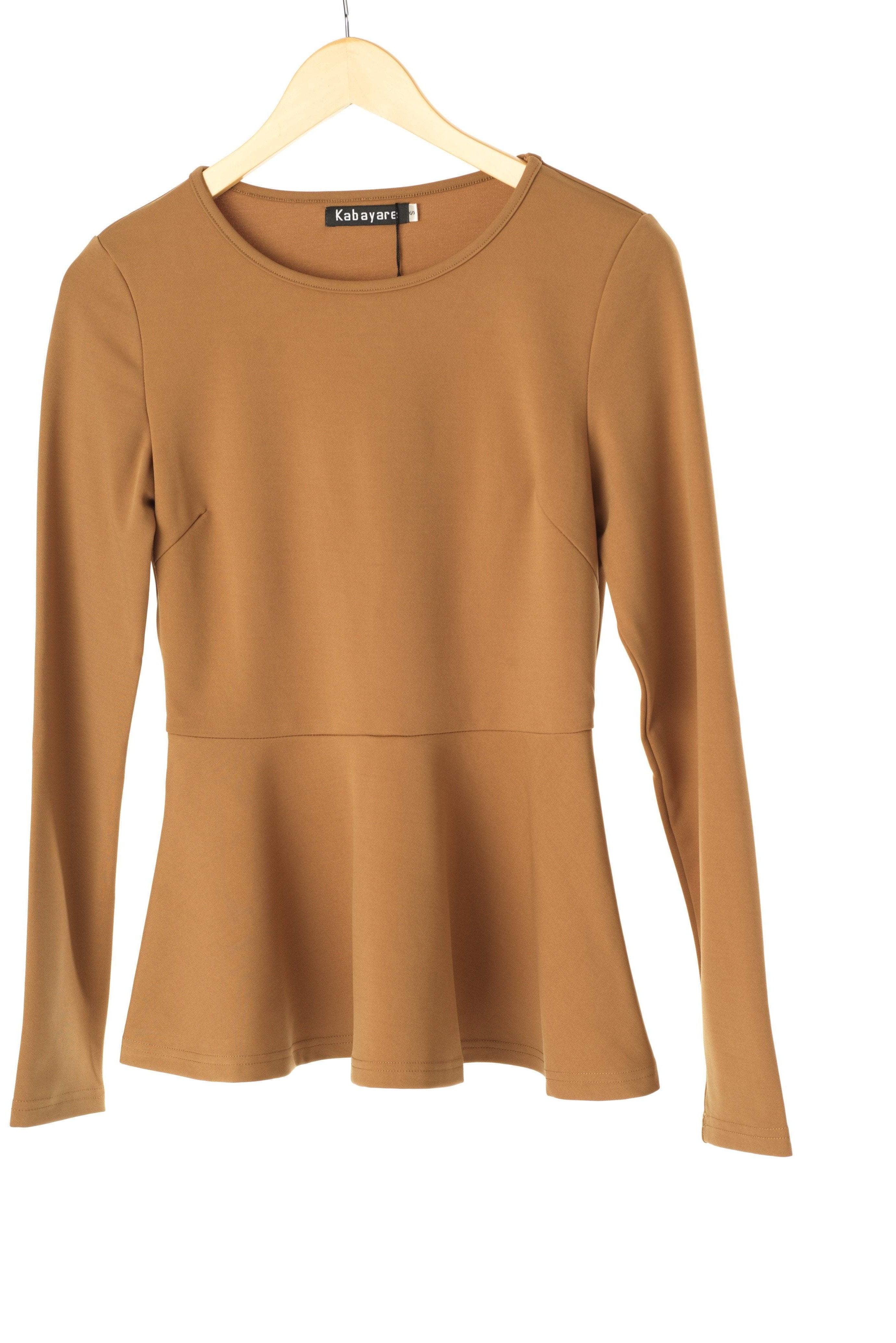 Tan Long Sleeve Peplum Top Kabayare