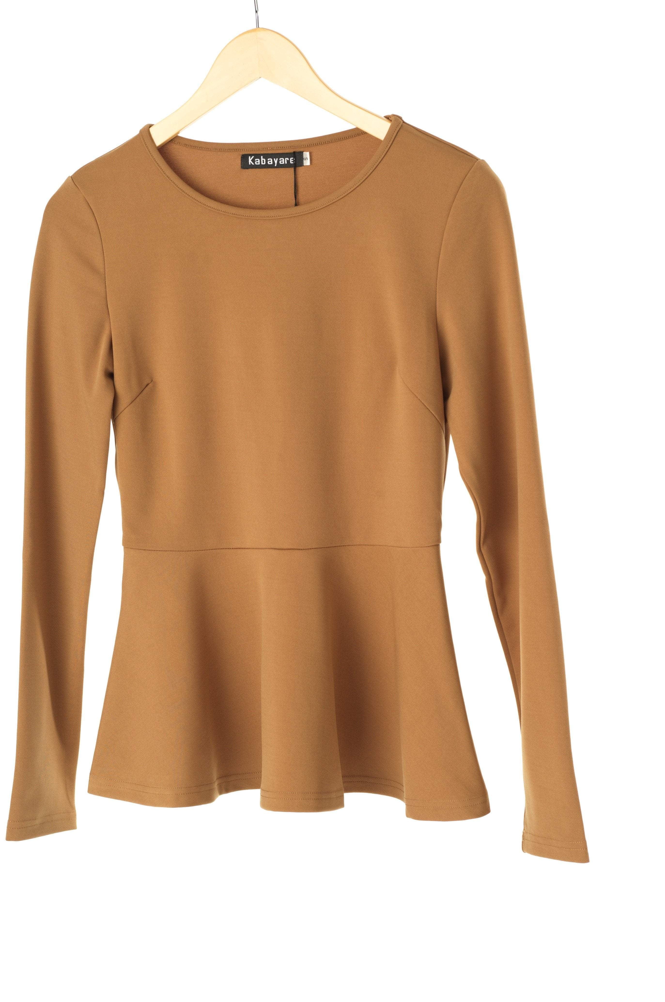 Tan Long Sleeve Peplum Top Kabayare