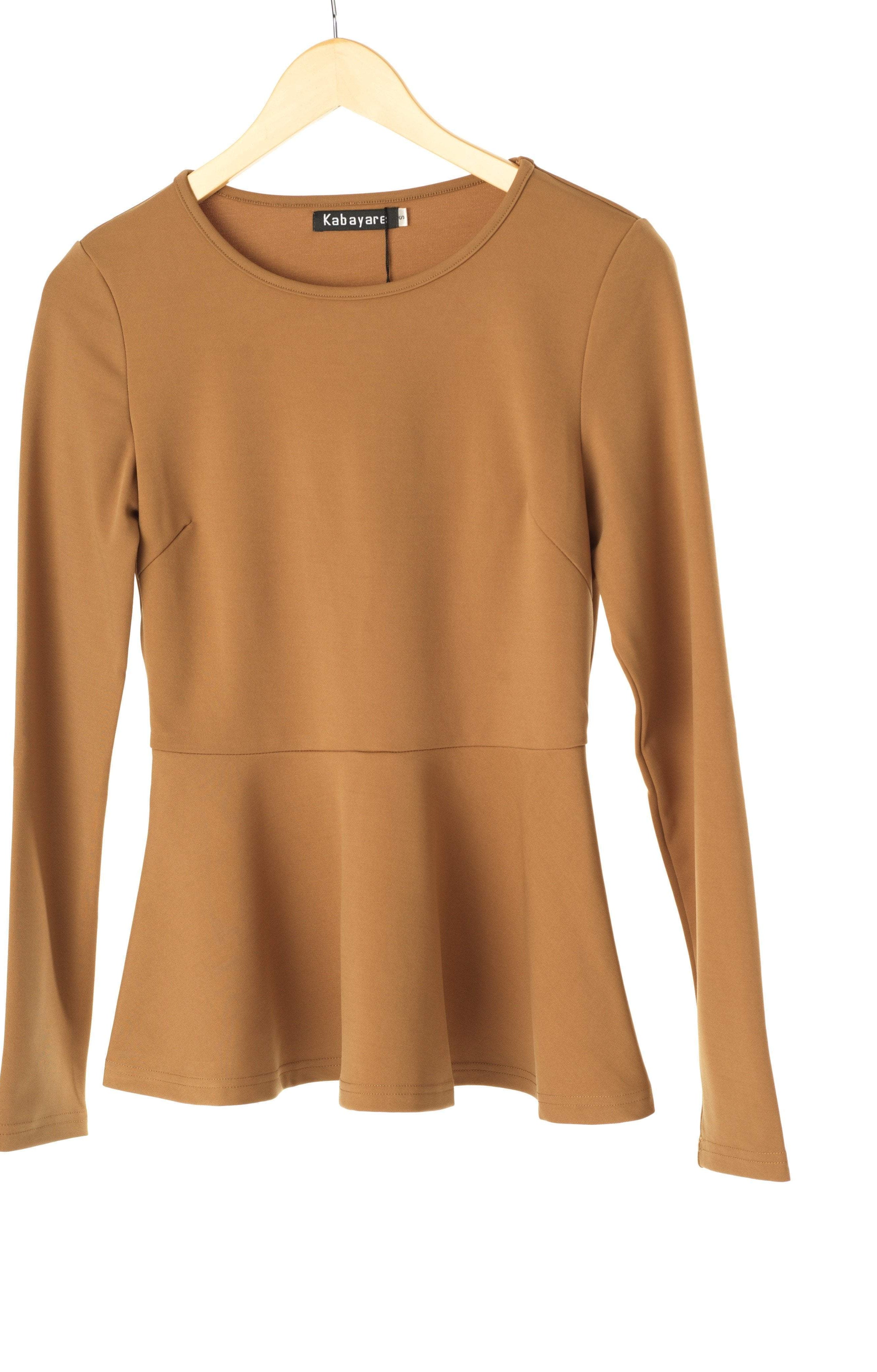 Tan Long Sleeve Peplum Top Kabayare