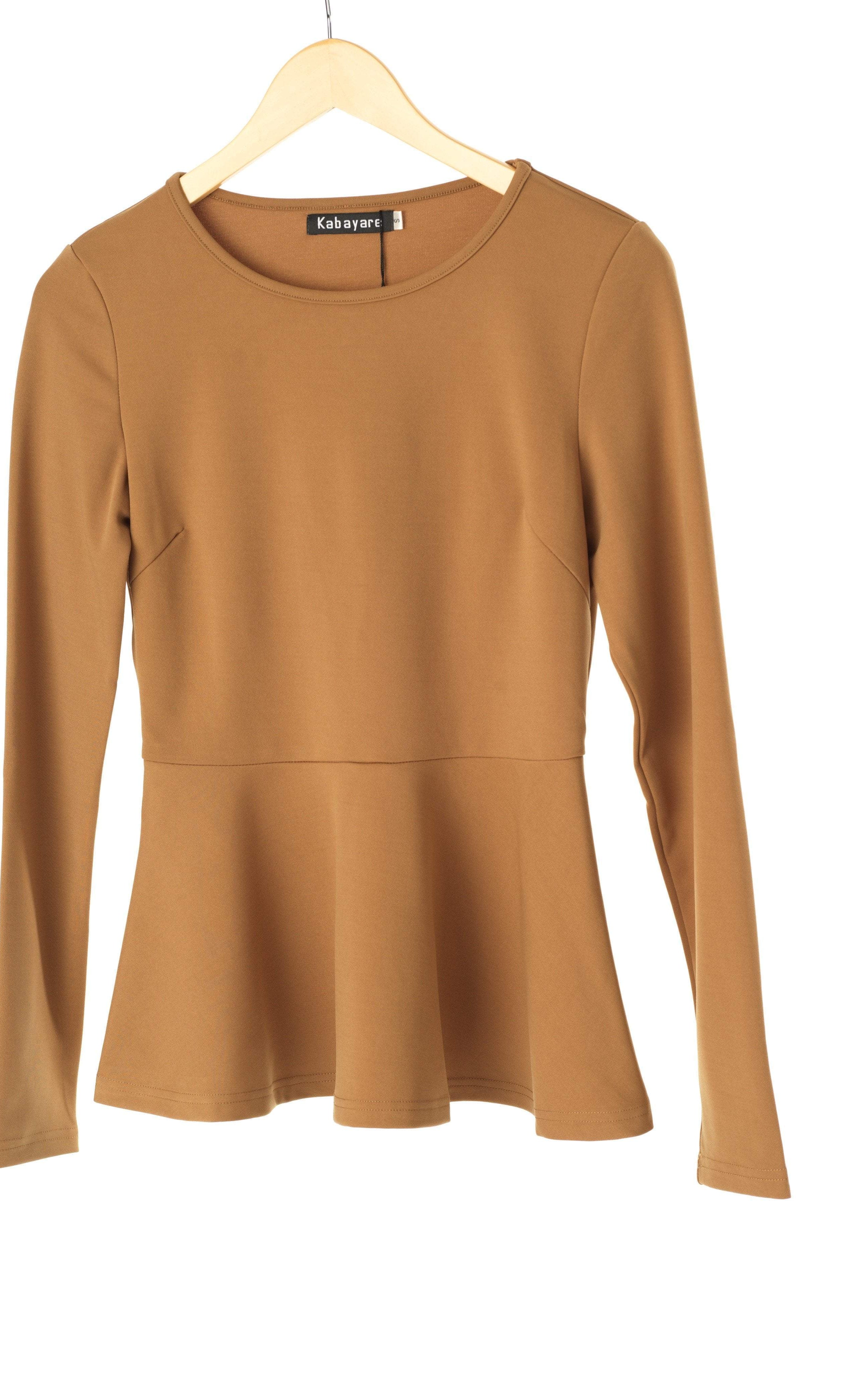 Tan Long Sleeve Peplum Top Kabayare